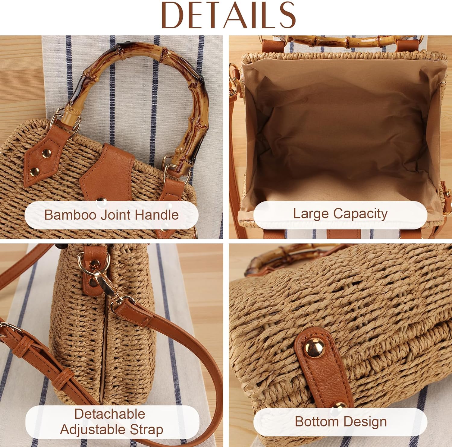 Cross Body Handbags for Women Straw Woven Beach Bag 2024 Summer Handmade Purses Wicker Rattan Bag Holiday