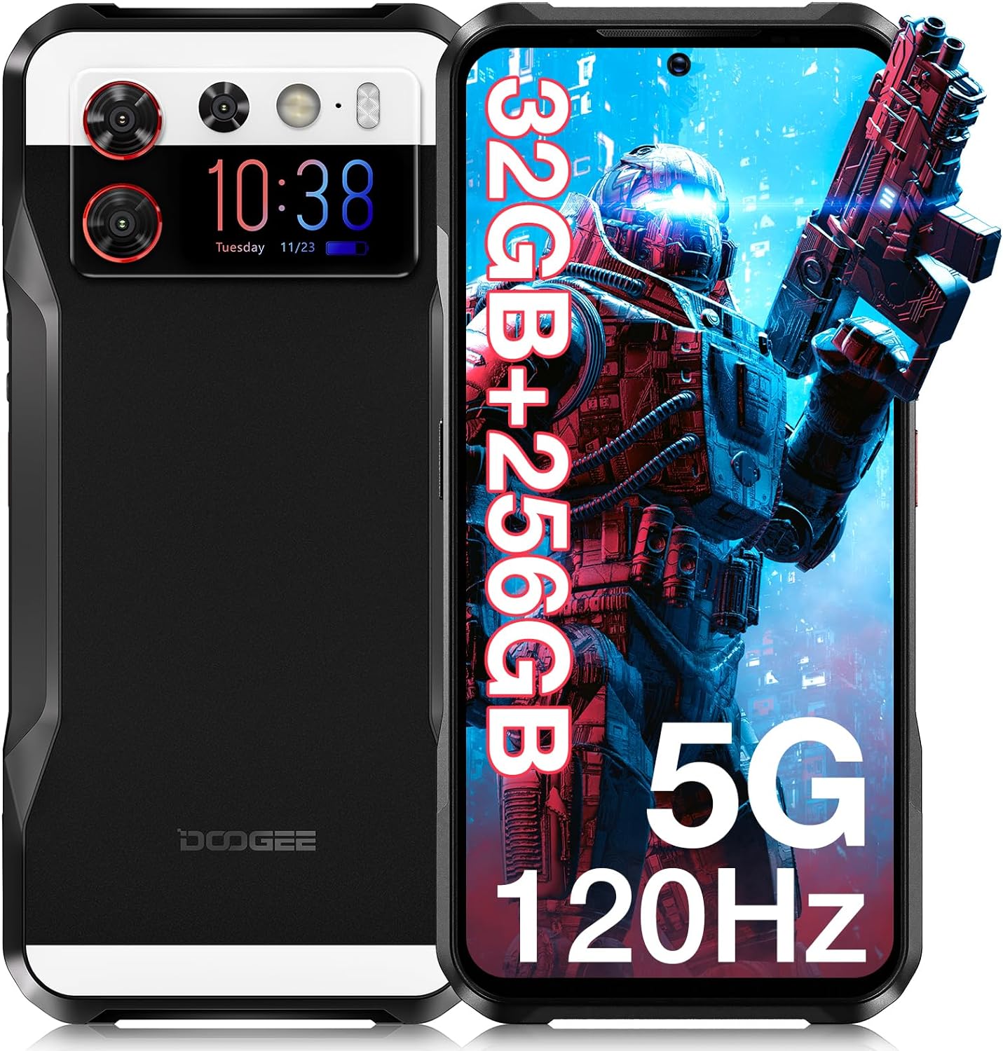 DOOGEE V20S 5G Rugged Smartphone Unlocked 2024,32GB+256GB(TF 2TB),6.43" 2K AMOLED Display,50MP+24MP Night Vision Camera,Android 13 Rugged Phone,6000mAh/33W,IP68/IP69K Waterproof Phone,NFC/OTG-Black