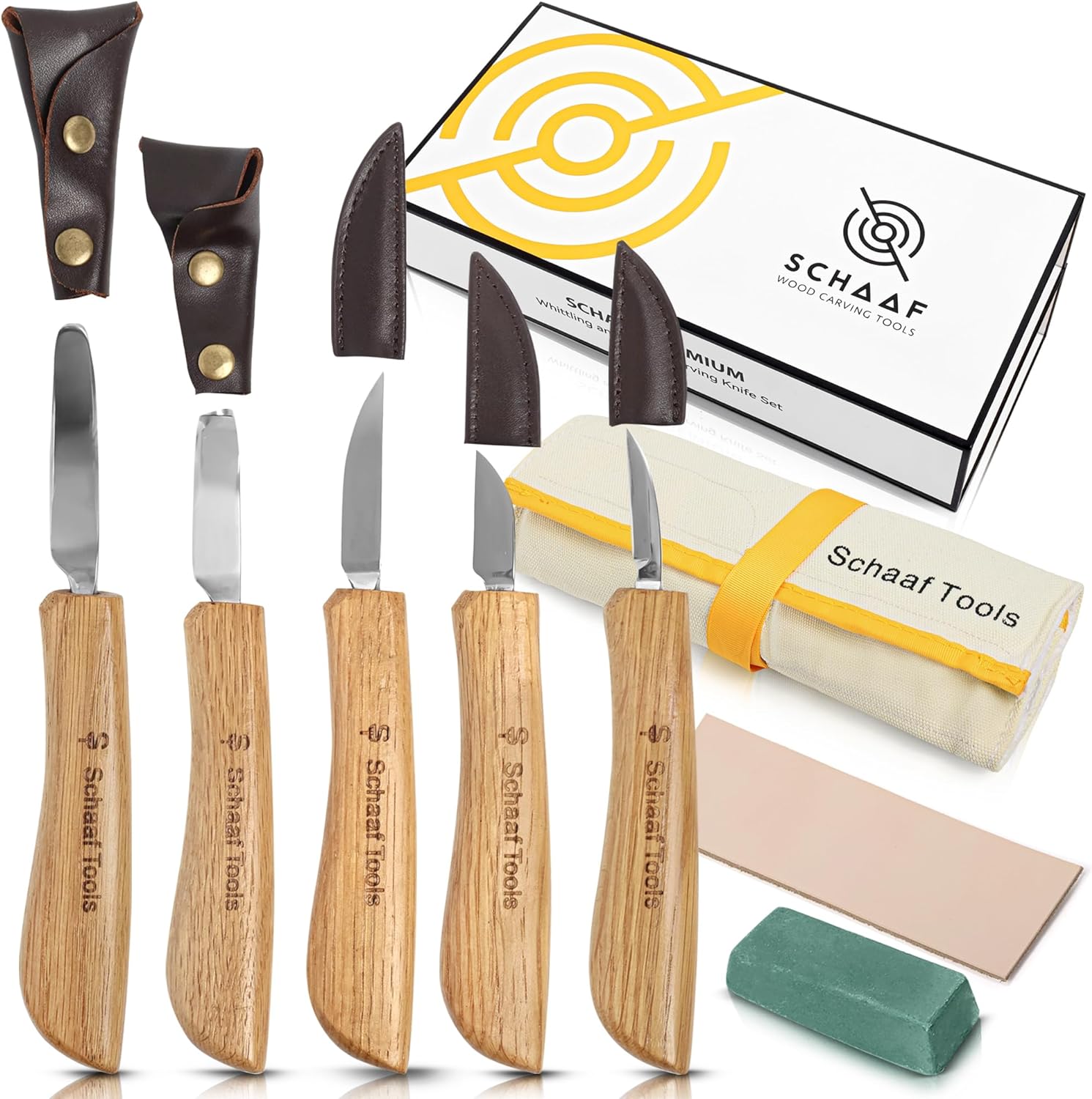 Schaaf Wood Carving Tools Deluxe Wood Carving Kit | Includes Detail Knife, Chip Carving Knife, Sloyd Wood Carving Knife, Spoon Carving Kit | Adult Crafts Wood Whittling Kit