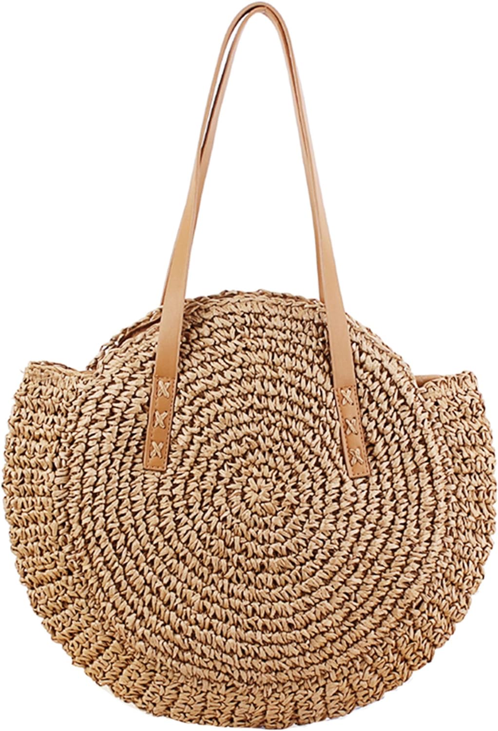 Straw Handbags Women Handwoven Round Corn Straw Bags Natural Chic Hand Large Summer Beach Tote Woven Handle Shoulder Bag