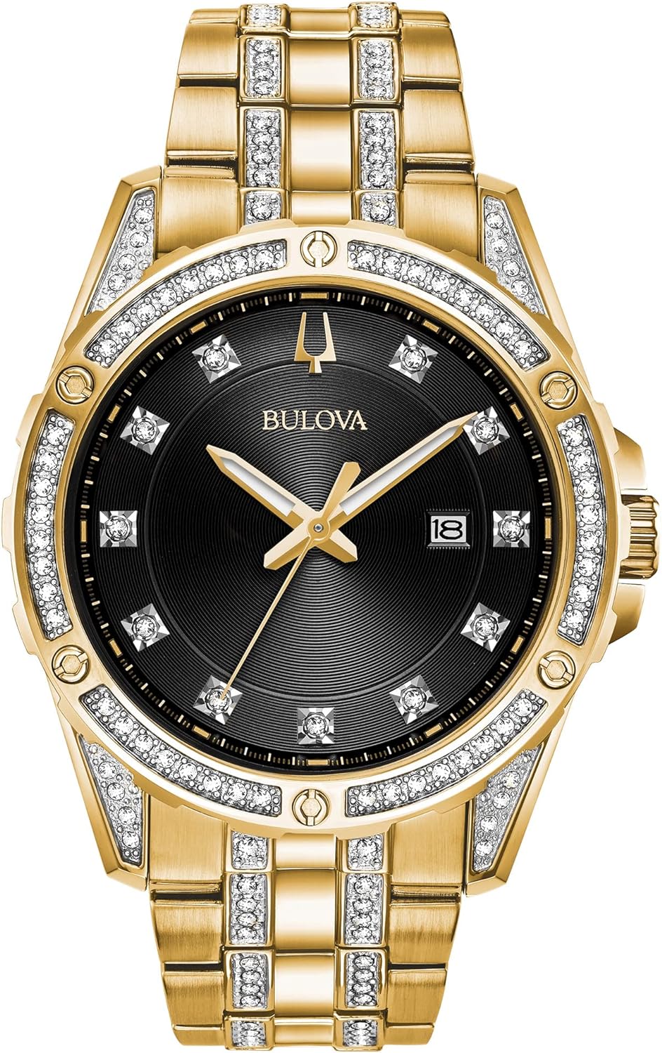 Bulova Men's Crystal Accented Gift Set with 3-Hand Date Quartz Watch and Dog Tag Box Chain Necklace