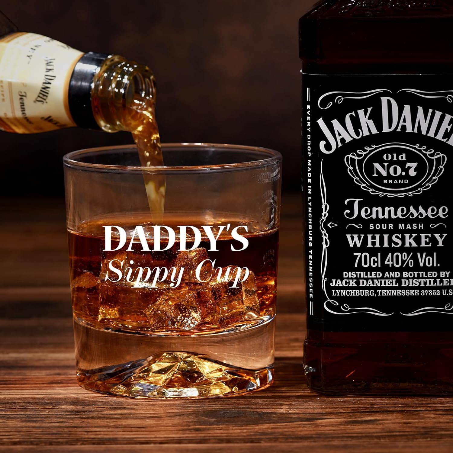 PONPUR Gifts for Dad Fathers Day, Daddy Sippy Cup Whiskey Glass Gifts Set with 4 Whiskey Stones & Wooden Box, Funny Gag Birthday Gifts for New Dad Him Husband, Dad Gifts, Stocking Stuffers