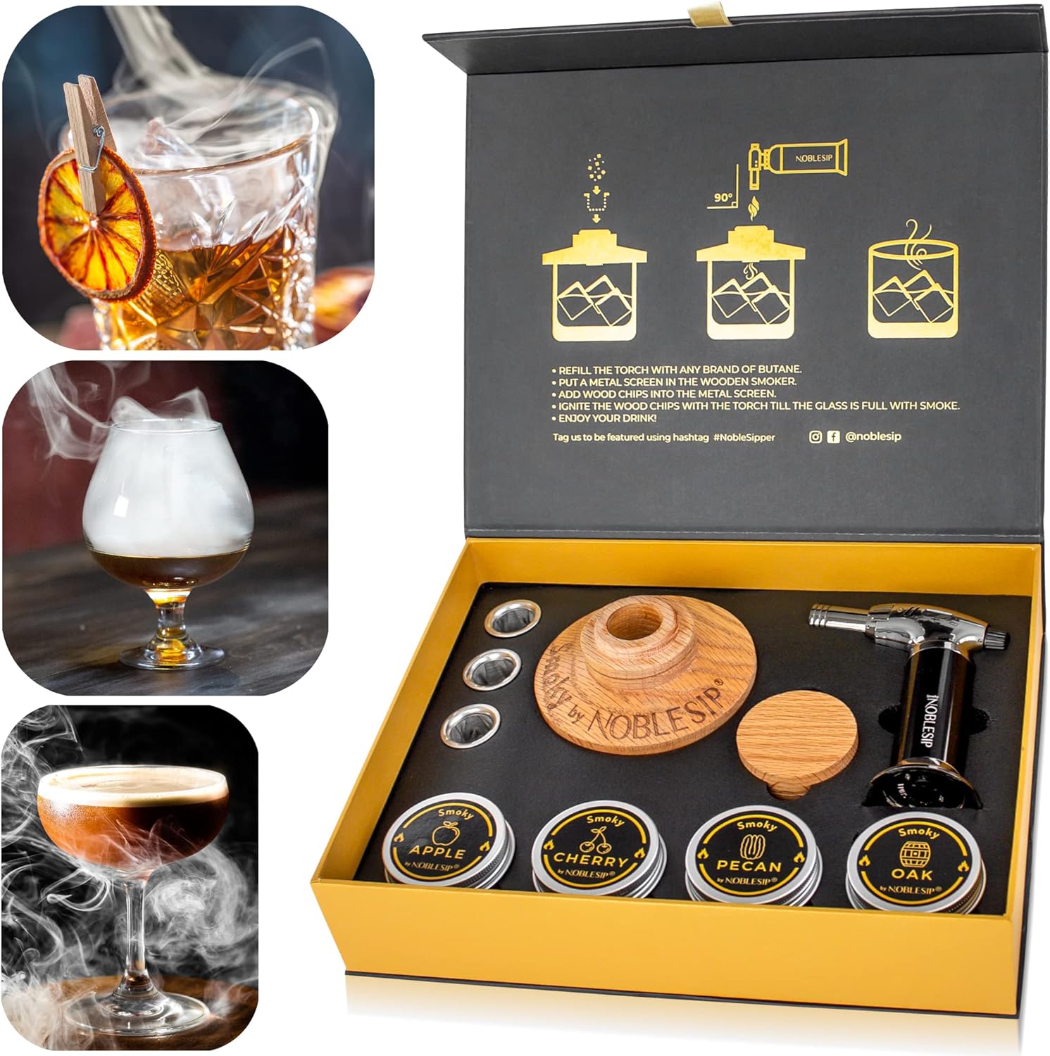 Old Fashioned Smoker Kit - 𝗣𝗥𝗘𝗠𝗜𝗨𝗠 Home Bar Set. All You Need to Smoke Any Cocktail Drink, and Your Favorite Whiskey, Bourbon, or Scotch. Get The Smoky by NOBLESIP