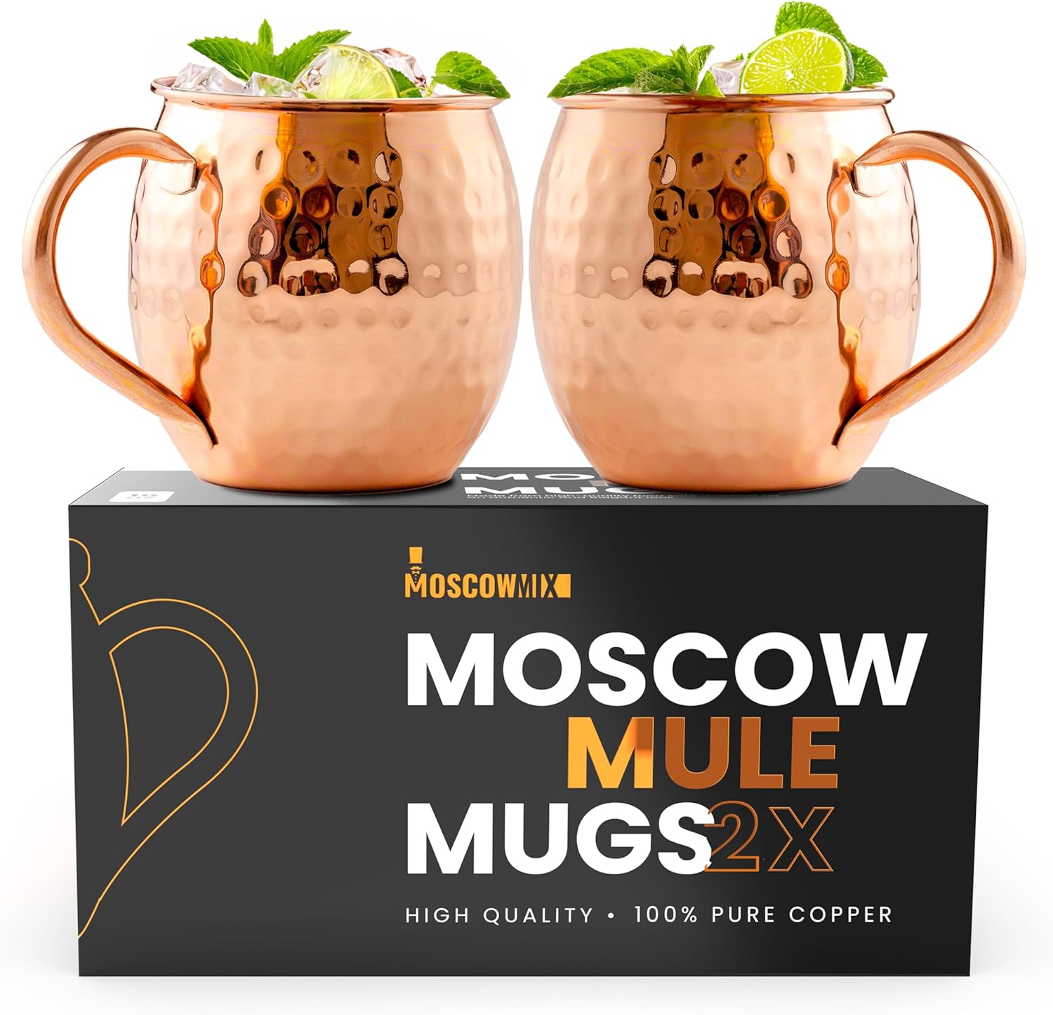 Moscow Mule Copper Mugs Set of 2 Large 16 oz - 100% Pure Copper Cocktail Mugs Gift Box Moscow Mule Cups Set - Premium Copper Cups