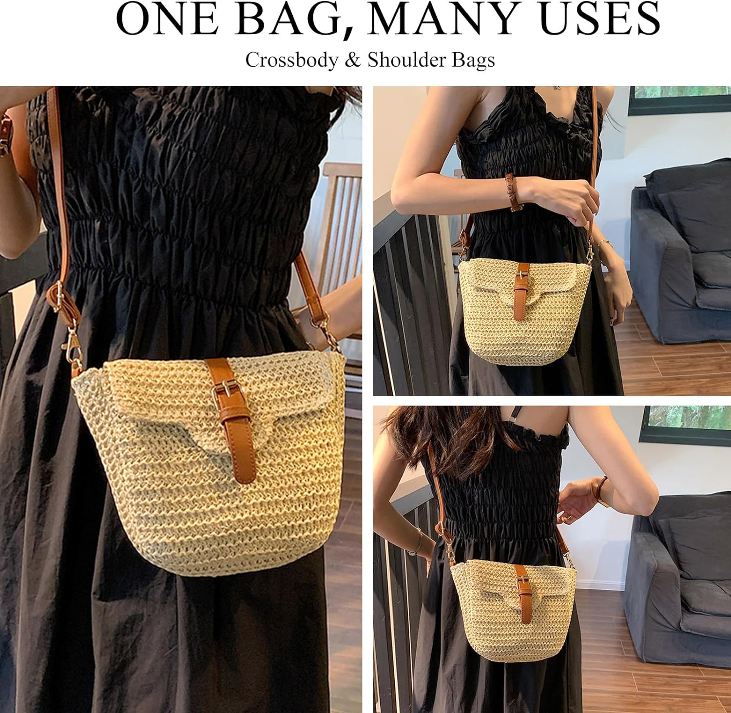 Straw Purses for Women, Summer Straw Crossbody Bag Purses Woven Straw Beach Bag for Vacation