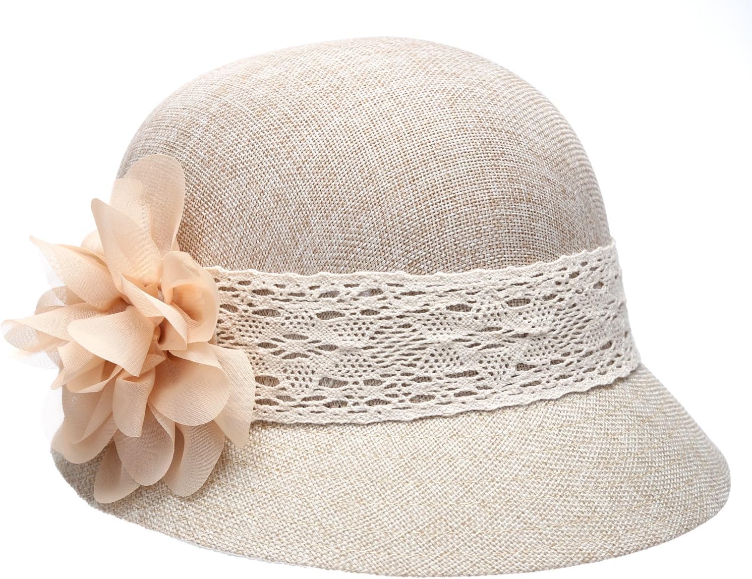 Women's Gatsby Linen Cloche Hat with Lace Band and Flower