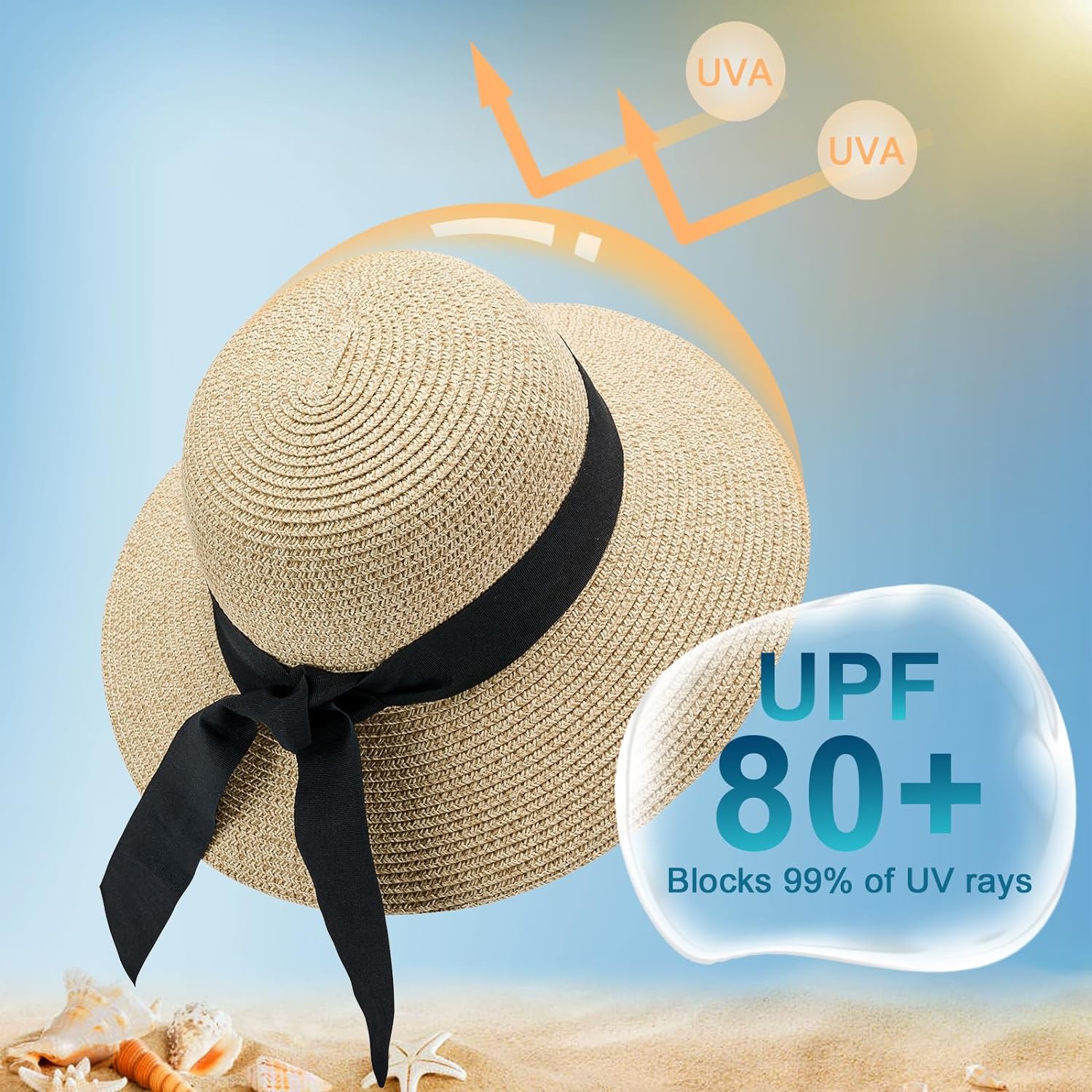 VIFUUR Womens Straw Hats Wide Brim Summer Visor Beach Sun Hat Packable UPF UV Foldable Travel