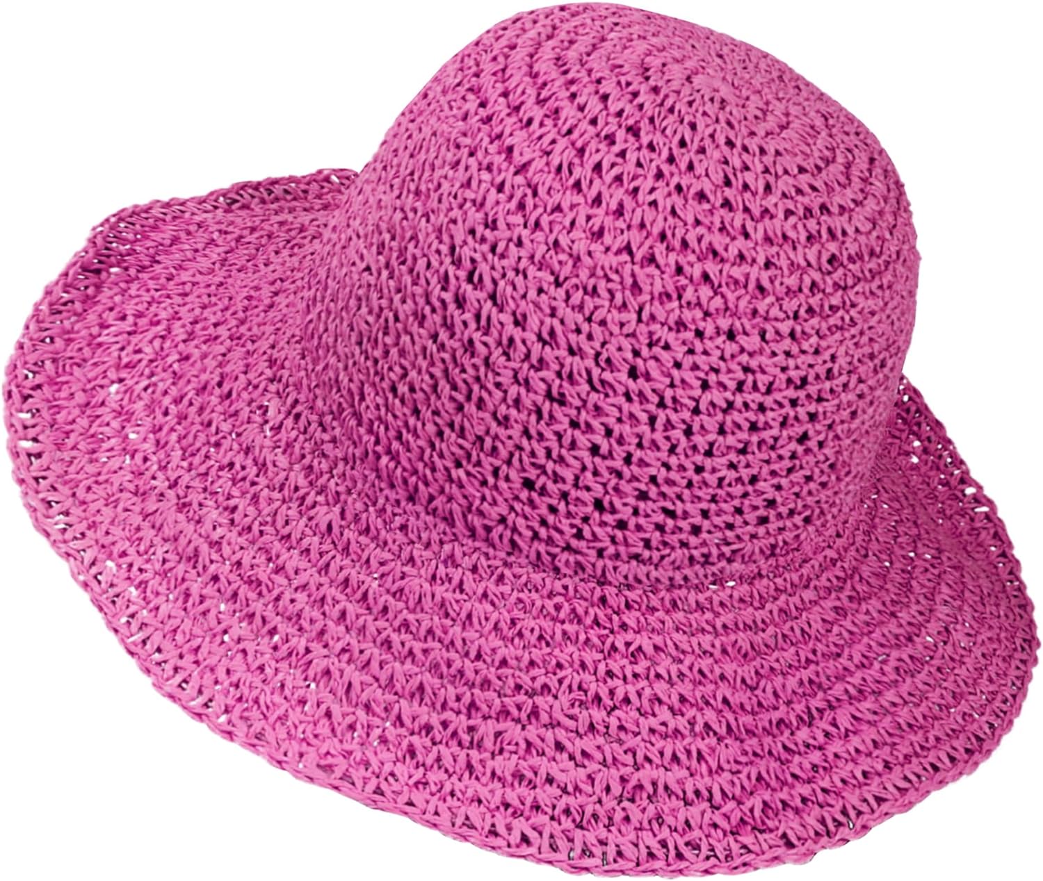 Womens Floppy Straw Sun Hat Foldable Packable Wide Brim Summer Beach Hat Crochet Bucket Hat