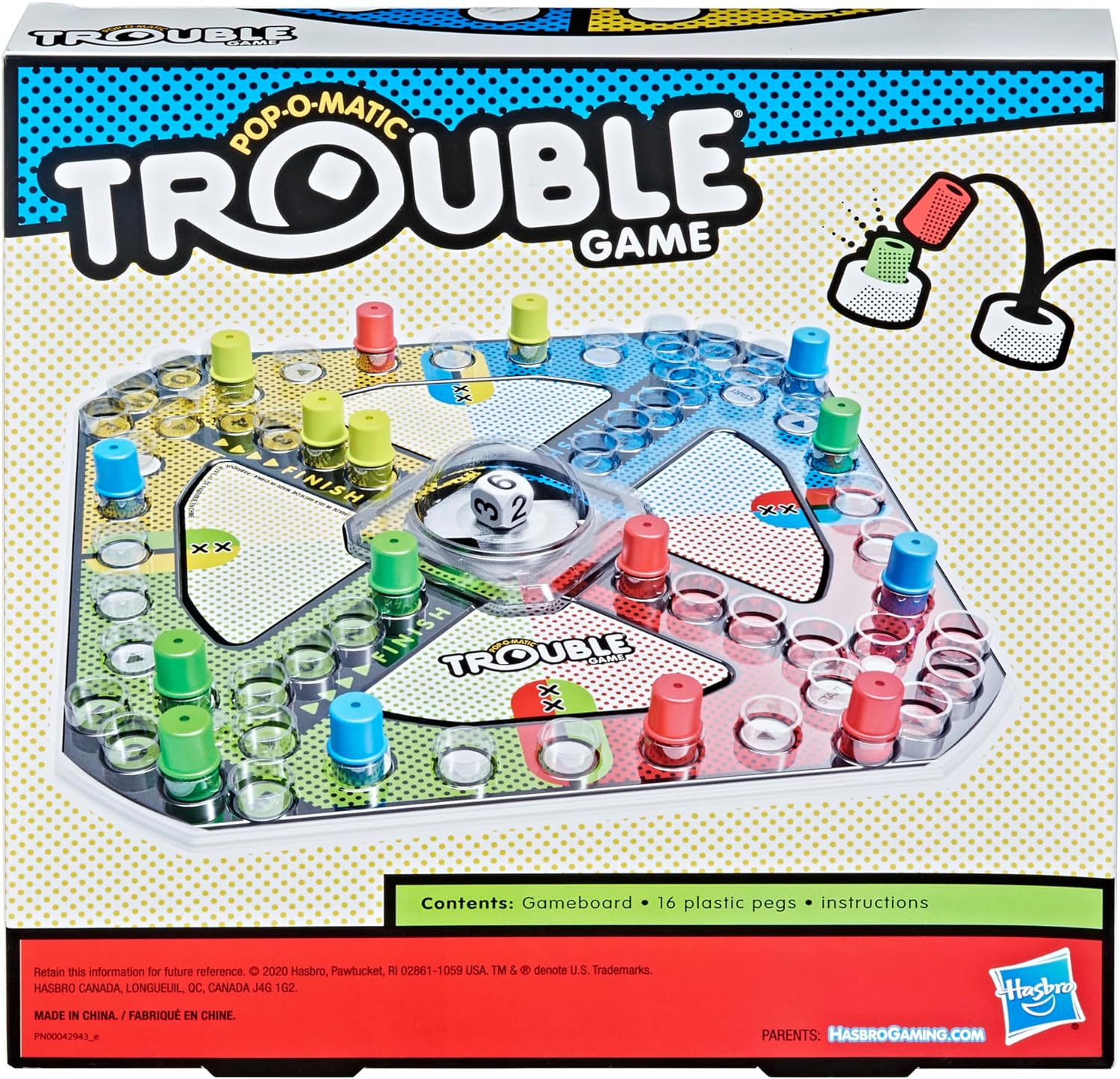 Hasbro Gaming Trouble Board Game for Kids Ages 5 and Up 2-4 Players (Packaging may vary)