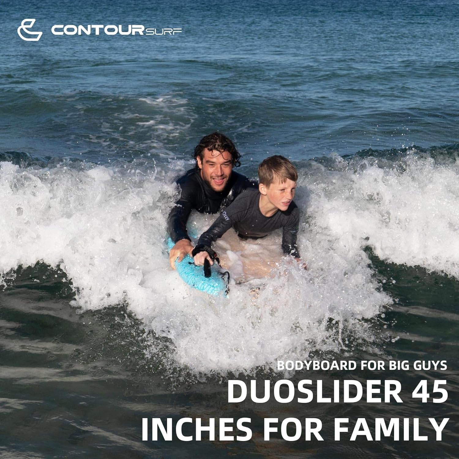 Contour Surf DuoSlider 45'' Body Board Bodyboards with Handles Surfboards for Two Person Parent-Child Surfing Bodyboard for Big Guys Dual Riders Hand Held Body Boards for Beach Adults