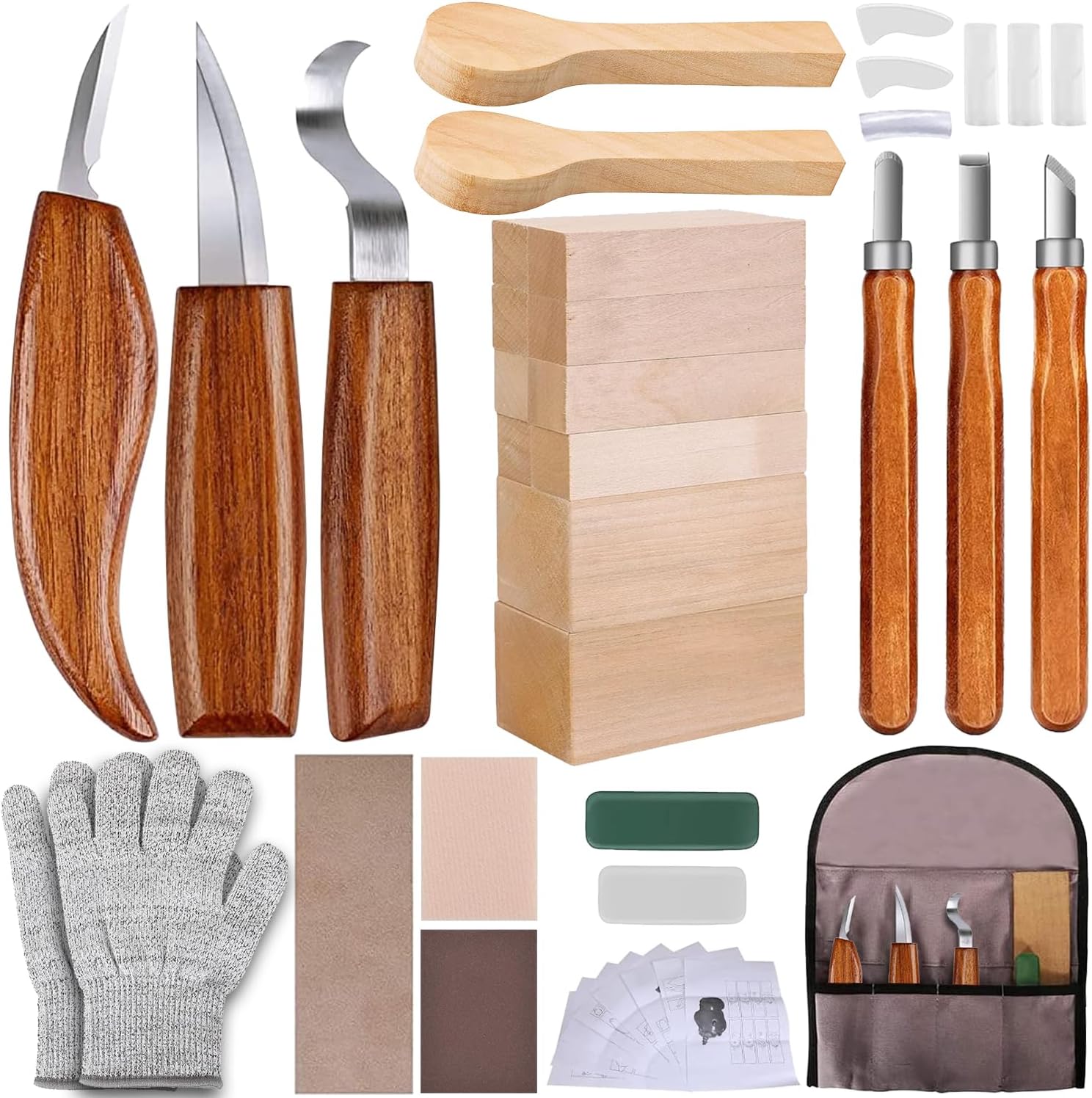 Wood Carving Kit with Basswood Carving Blocks, Wood Carving Tools Includes 3 Wood Carving Knives, 3 Detail Wood Carving Knife and 8 Wood Blocks, Whittling kit for Adult and Kids Beginners