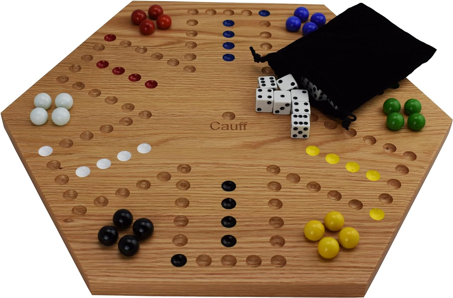 Solid Oak Double Sided Marble Board Game Hand Painted by Cauff (20 inch)