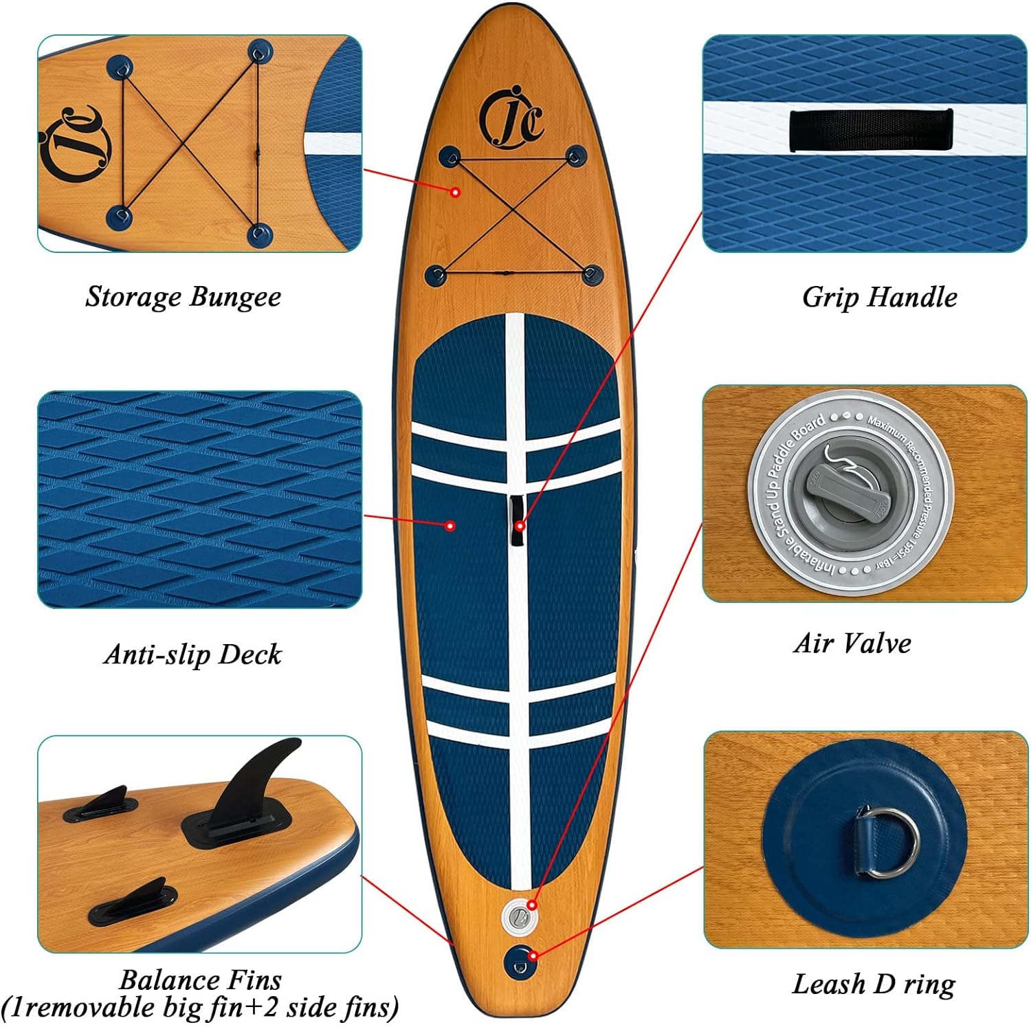 Inflatable Stand Up Paddle Board (6 Inches Thick), ISUP Package W/Premium SUP Accessories & Backpack, Non-Slip Deck,Fins, Adjustable Paddle, Leash, Hand Pump,Standing Boat for Youth & Adult