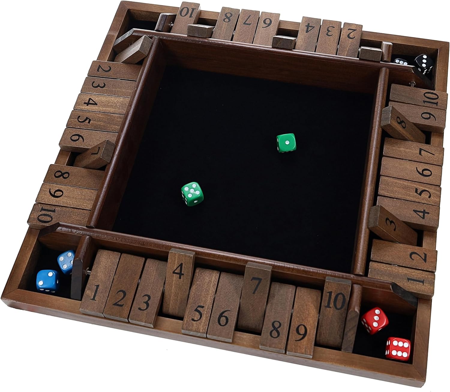 WE Games 14 inch 1-4 Player Shut The Box Wooden Board Game, Walnut Stain