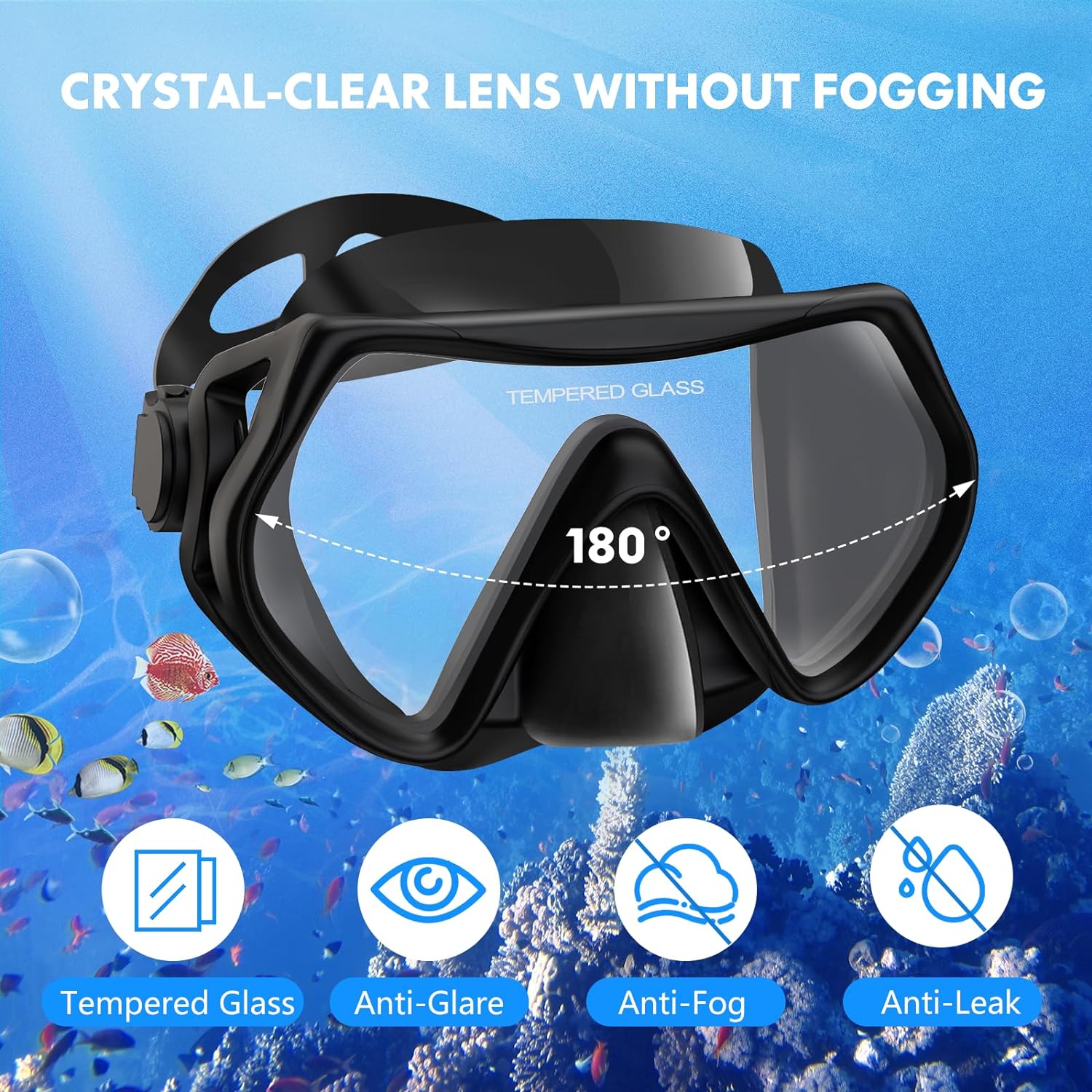 Snorkeling Gear for Adults, Dry-Top Snorkel Set Scuba Diving mask, 180°Panoramic Wide View Professional Snorkeling Gear Breathing Freely Snorkel Mask