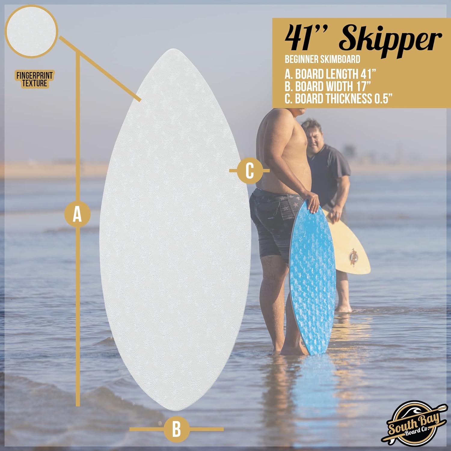 South Bay Board Co. - 41" / 36” Skipper Skimboard - Beginners Skim Board for Kids - Durable, Lightweight Wood Body with Wax-Free Textured Foam Top Deck - Performance Tear Drop Shape