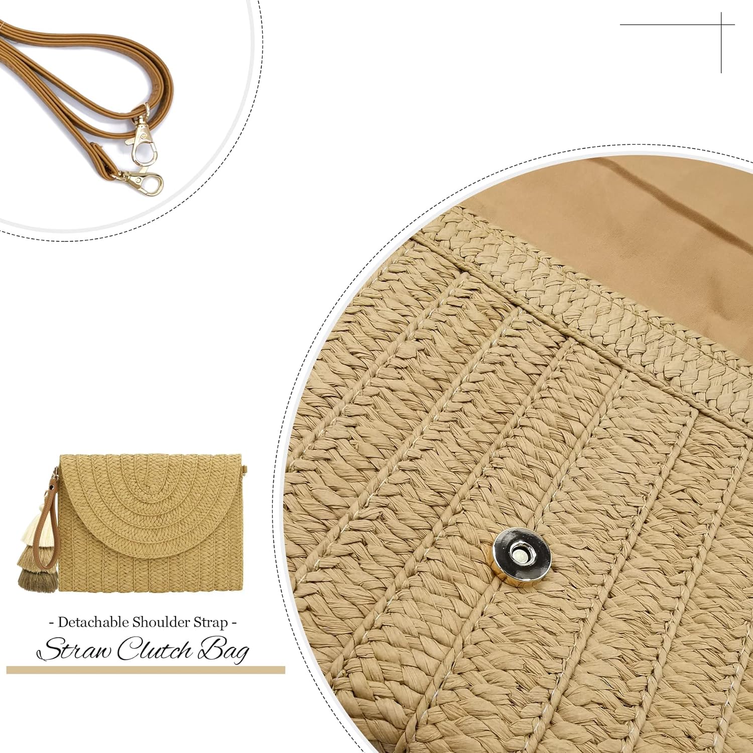 Straw Clutch Purse Women Crossbody Bag Summer Beach Shoulder Bags Envelope Wallet Handbags