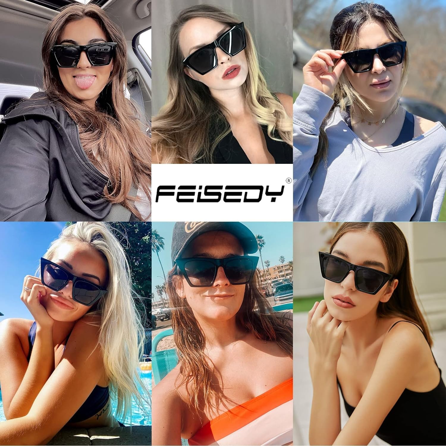 FEISEDY Vintage Square Cat Eye Sunglasses Women Trendy Cateye Sunglasses B2473