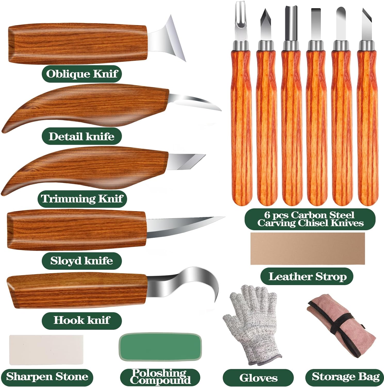 Wood Carving Kit 16PCS Wood Carving Tools Hand Carving Knife Set with Anti-Slip Cut-Resistant Gloves, Whittling Knife - Wood Carving Kit with Tools DIY and Carving Knifes for Adults, Beginners, Kids.