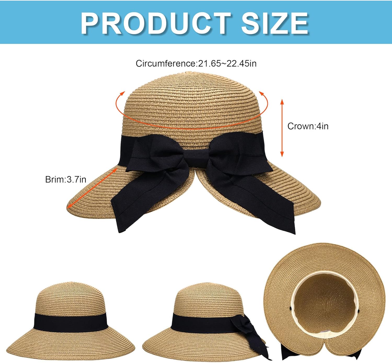 Verabella Sun Hats for Women UPF 50+ Women's Lightweight Foldable/Packable Beach Sun Hat