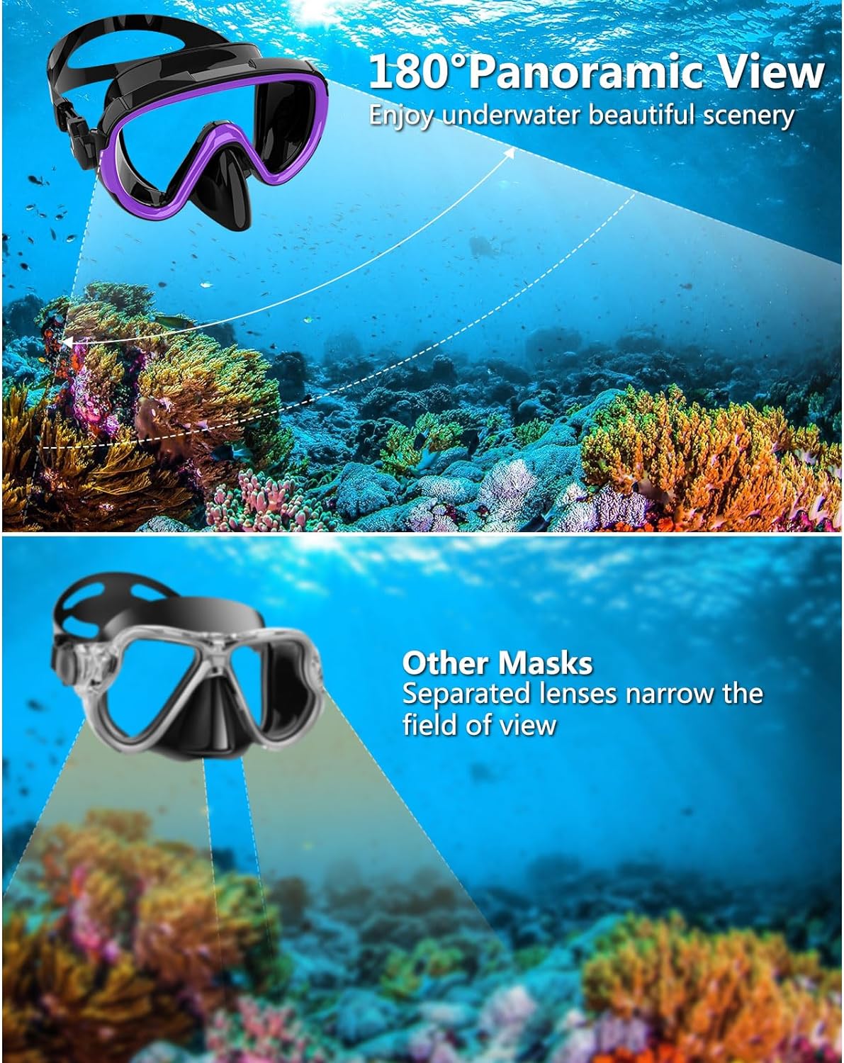 Bairuifu 2 Packs Dry Snorkel Mask Set Snorkeling Gear for Adults Scuba Diving Mask Swimming Glasses Swim Dive Mask Nose Cover Free Diving