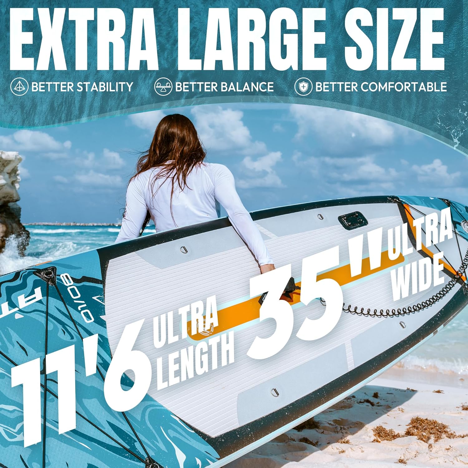 11'6"x35" Inflatable Paddle Board, 450lbs Extra Wide Stand Up Paddleboard for Adults with Premium SUP Accessories Kit & Backpack, Blow Up Kayak Non-Slip Stable Deck Boat for Yoga Fishing Surf