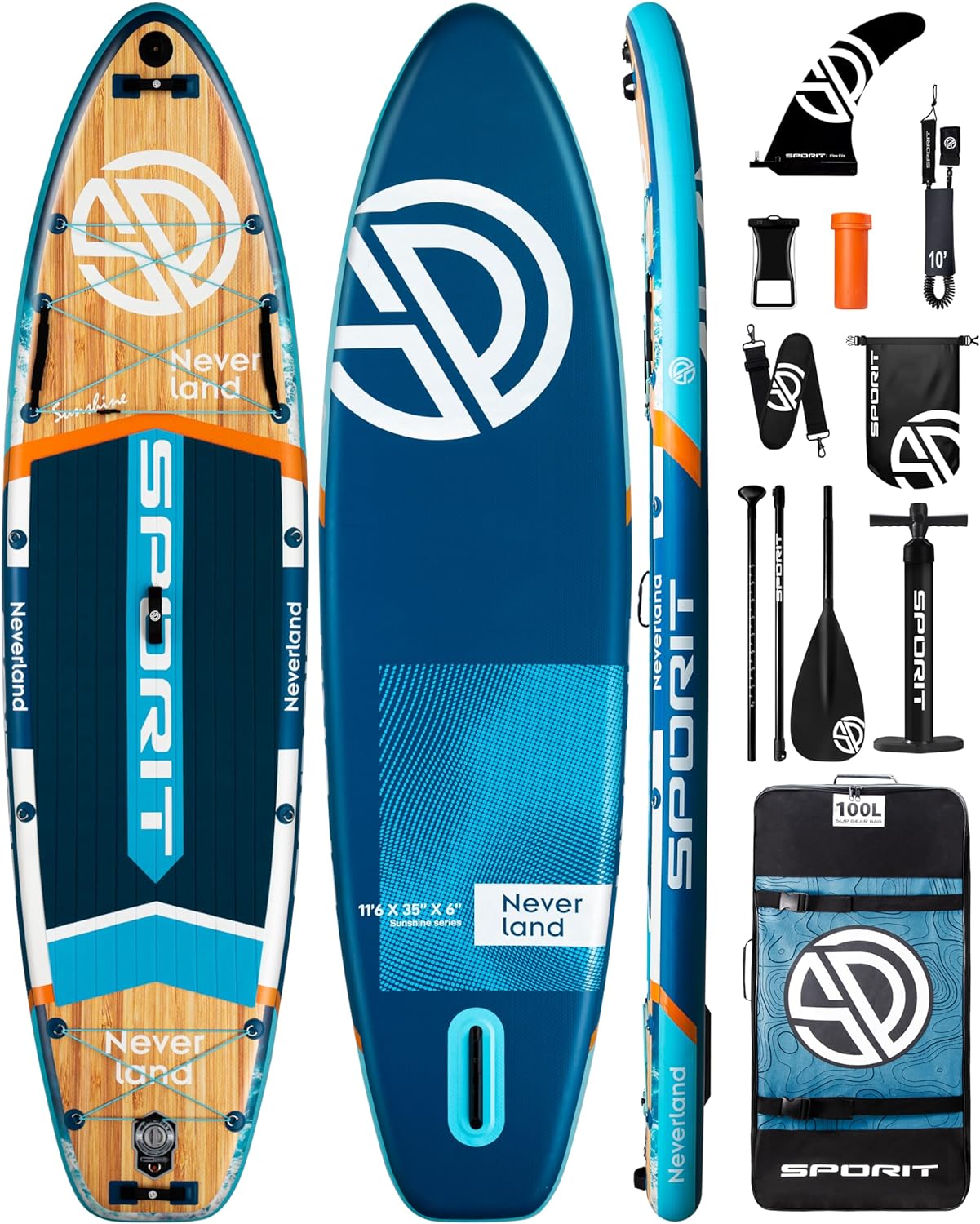 11'6×35" Super Wide Inflatable Stand Up Paddle Board, Ultra Stable SUP Board for Adults, 450lb Capacity with Shoulder Strap, 100L Backpack, Removable US Fin, Floating Paddle, Safety Leash