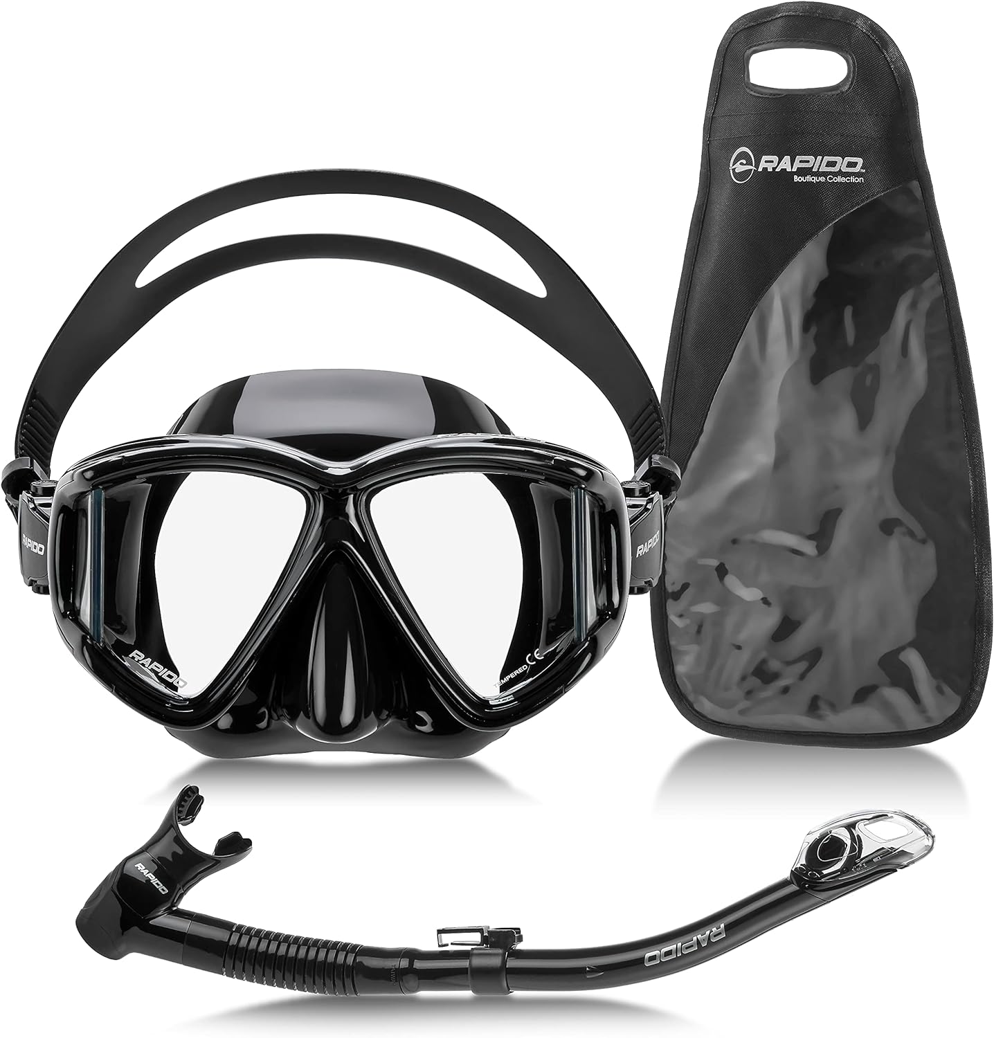 Italian Design Panto-180 Premium Tempered Glass Lens Anti-Fog Panoramic Side-View Snorkel Mask, Superior Dry Snorkel Tube, Snorkeling Mask Snorkel Set