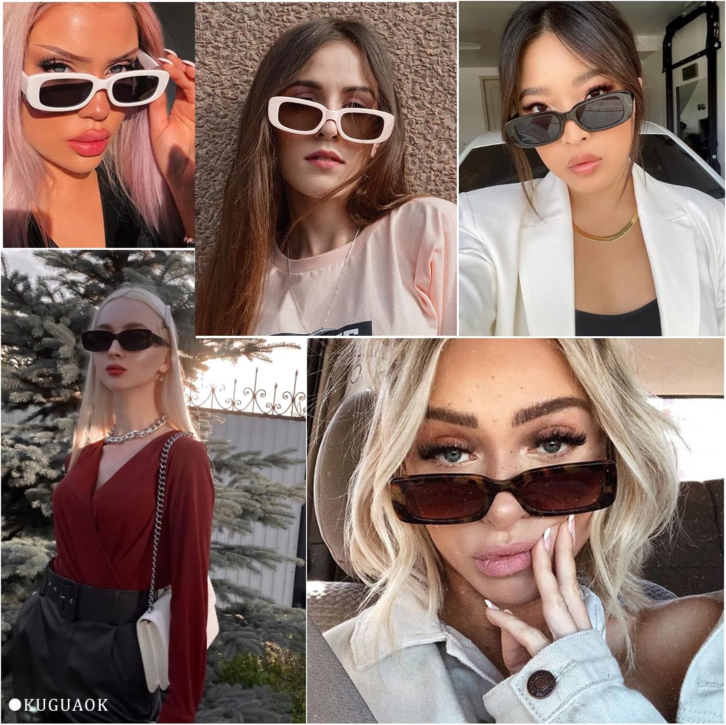 KUGUAOK Retro Rectangle Sunglasses Women and Men Vintage Small Square Sun Glasses UV Protection Glasse