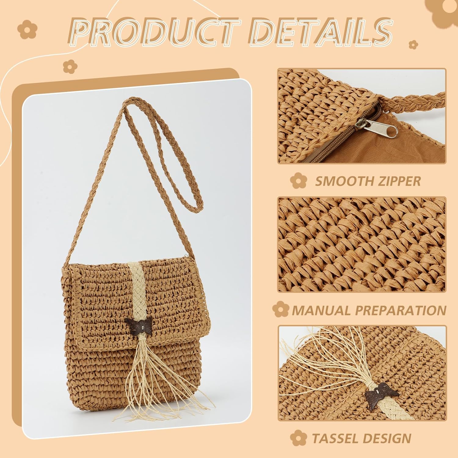 Straw Clutch Crossbody Bags for Women,Summer Beach Straw Shoulder Tote Bag Raffia Hand-Woven 2024