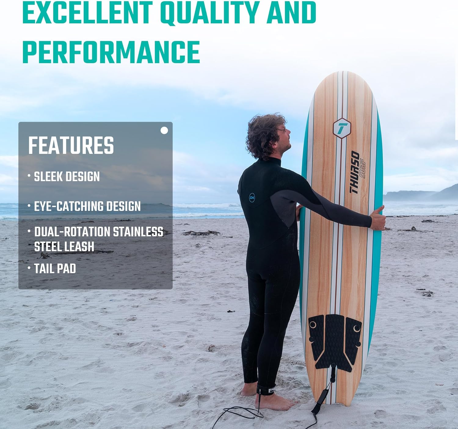 THURSO SURF Aero 7ft Soft Top Foam Beginner Surfboard for Adults and Kids Perfect Longboard for Surfing Beach Fun and Water Sports Lightweight and Durable Modern Design for All Levels of Surfers