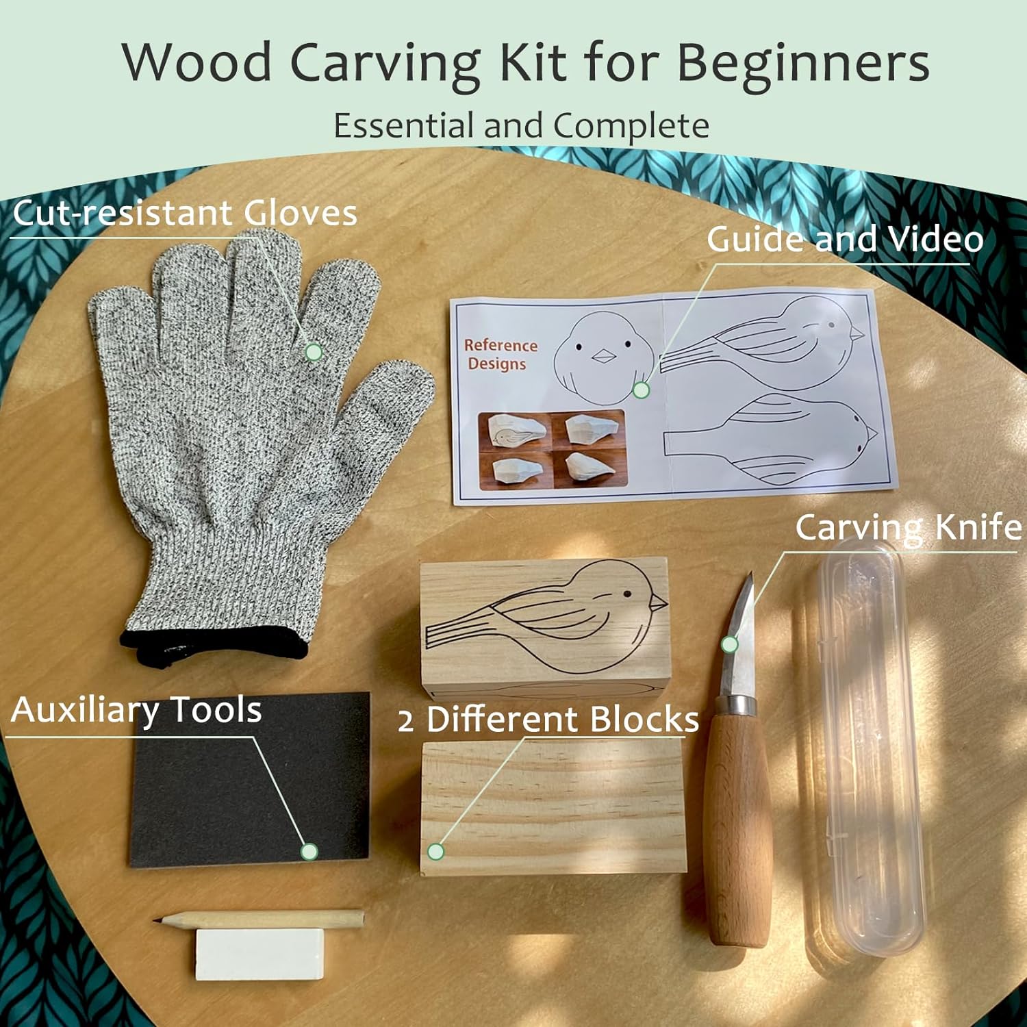 Wood Carving Kit for Beginners, Essential Wood Whittling Kit for Beginners, Knife Tools Accessories, Balsawood and Basswood Blocks, Bird Carving Video Tutorial, DIY Kits for Adults Hobbies