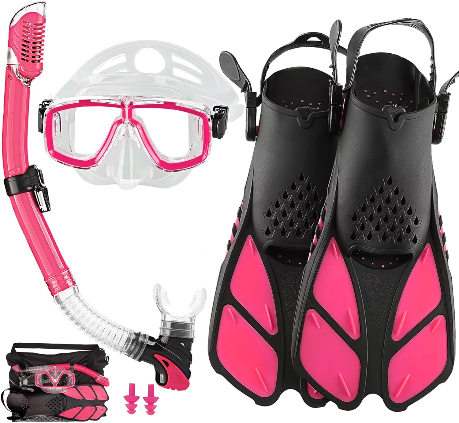 2022 Version Adults Mask Fins Snorkel Set, Snorkeling Gear for Adult with Fins, Snorkel Sets with Flippers, Adult Anti Leak Scuba Gear with Adjustable Fins Diving Mask Full Dry Top Snorkel with Bag