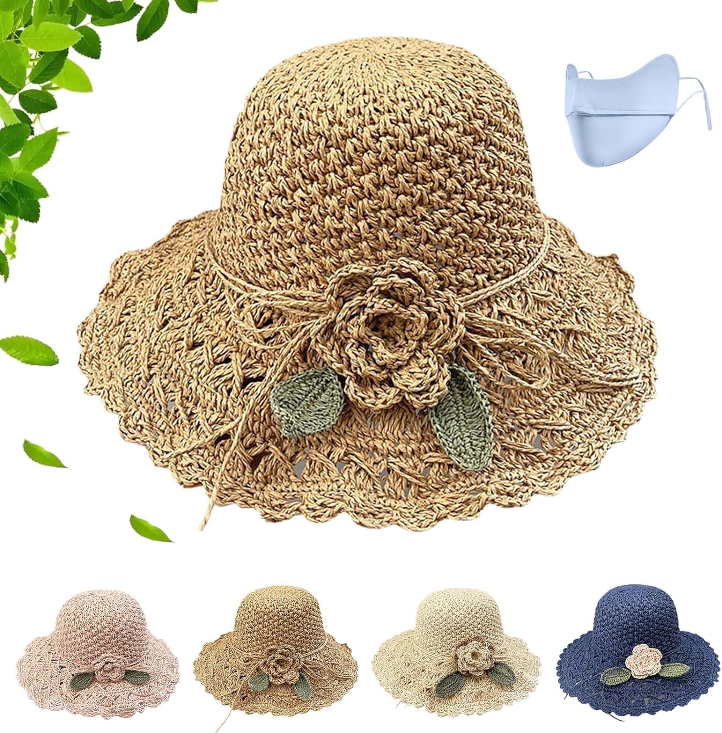 Elegant Crochet Straw Hat with Ruffle Detail, 2024 Summer New Womens Vintage Ruffle Bowknot Straw Hat, Uv Protection