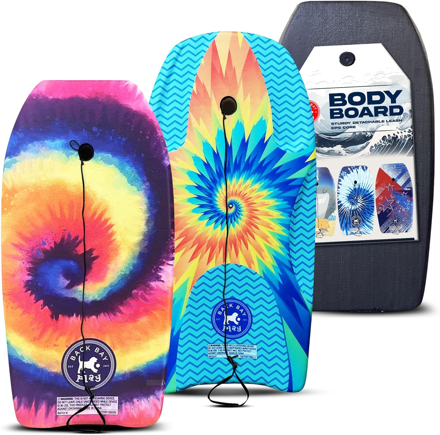 Back Bay Play 37" Body Boards - Lightweight EPS Core Boogie Boards - Bodyboard, Boogie Board for Beach Kids with Wrist Leash Surfing for Kids & Adults - 2 Pack