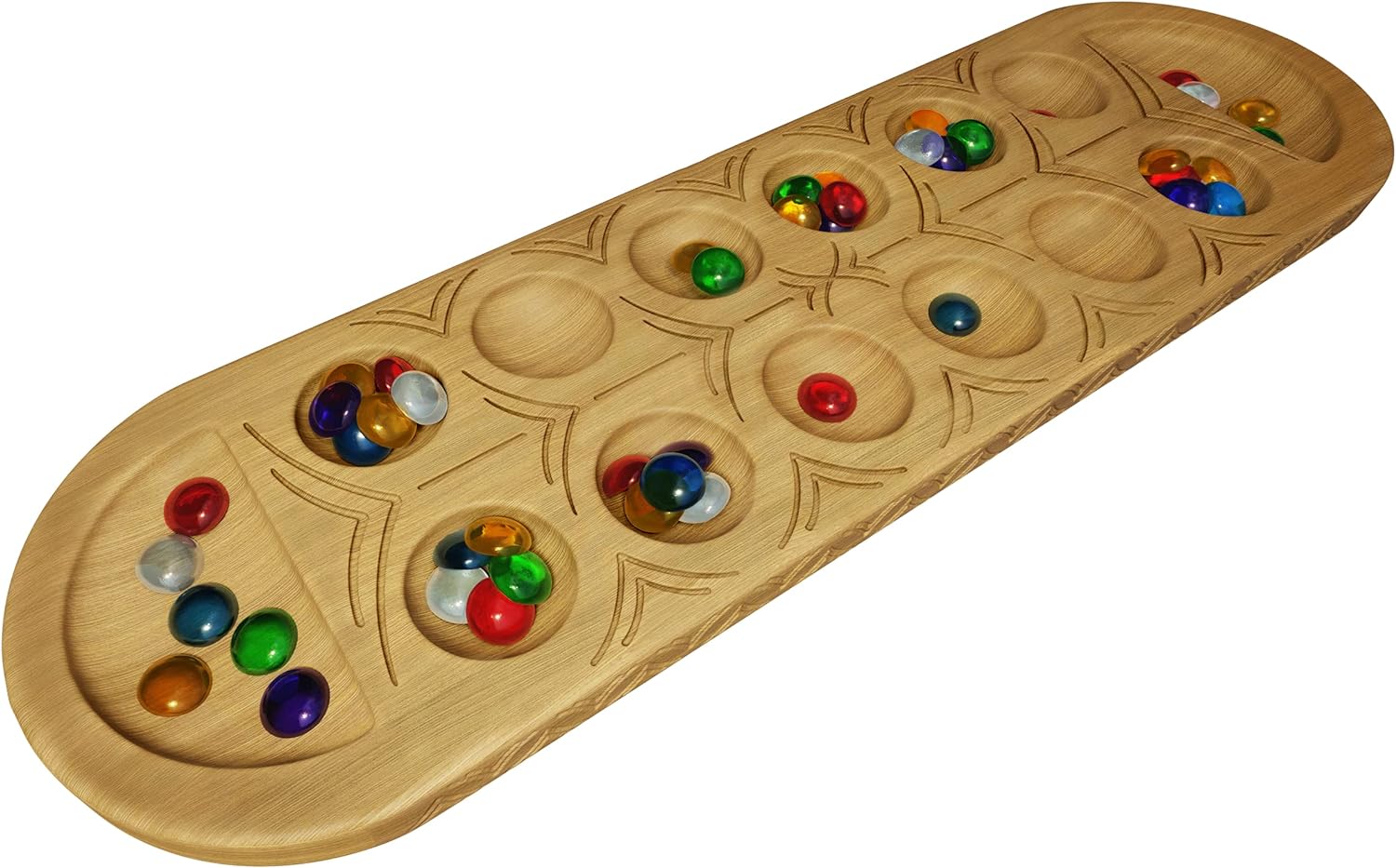 Classic Mancala Game - Features A Full-Sized, Solid Wooden Board with Exquisite Detail Stones by Pressman For 2 Players