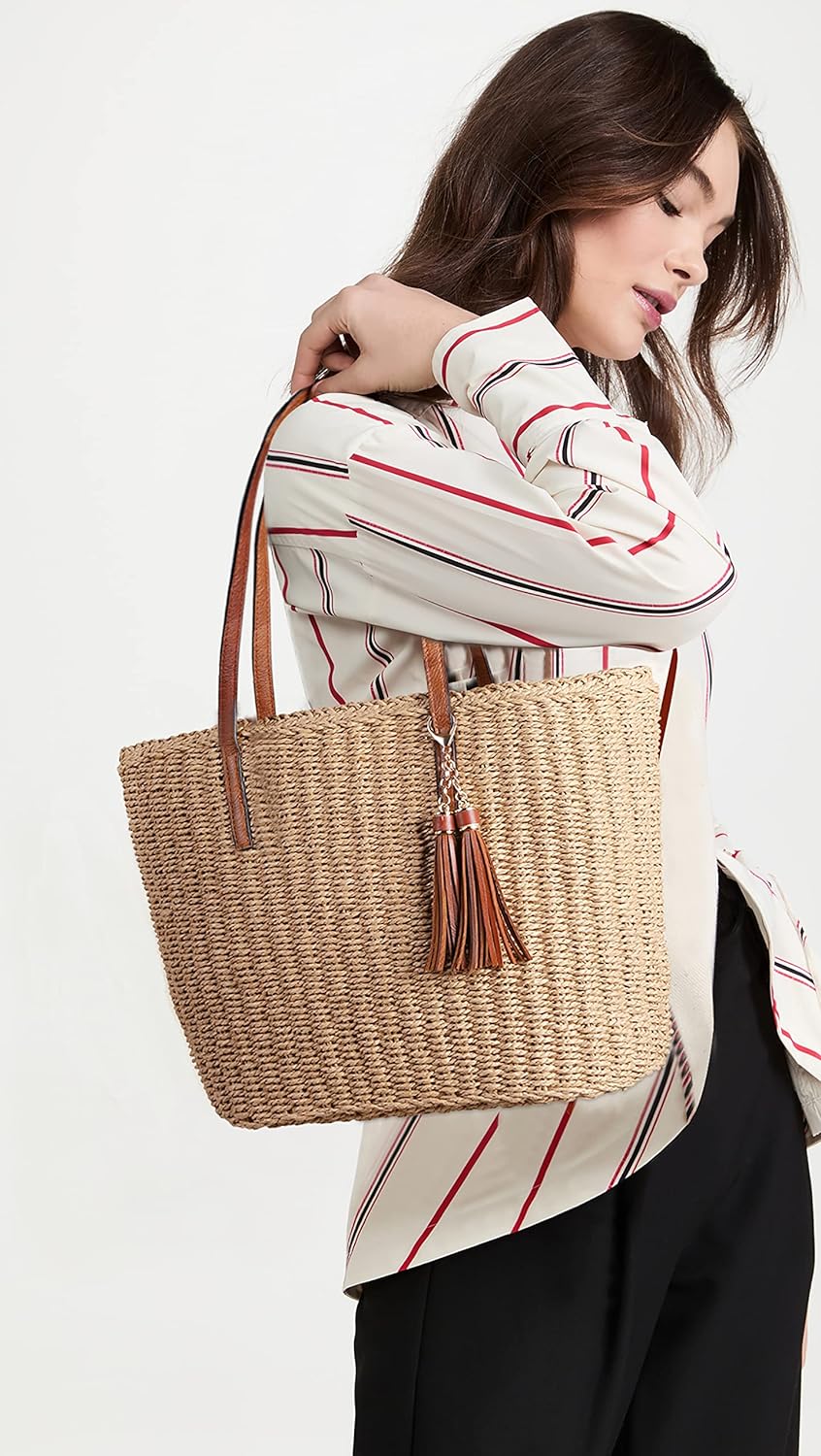 YXILEE Straw Bags For Women | M Size Travel Straw Totes Bag Woven Summer Handmade Shoulder Bag Handbag