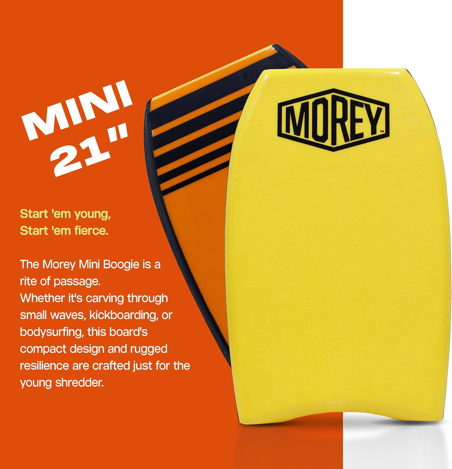 Morey Mini Boogie 21” - PHUZION CORE - XPE Deck - HDPE Slick - Crescent Tail - for bodysurfing, Bodyboarding, kickboarding or Beach