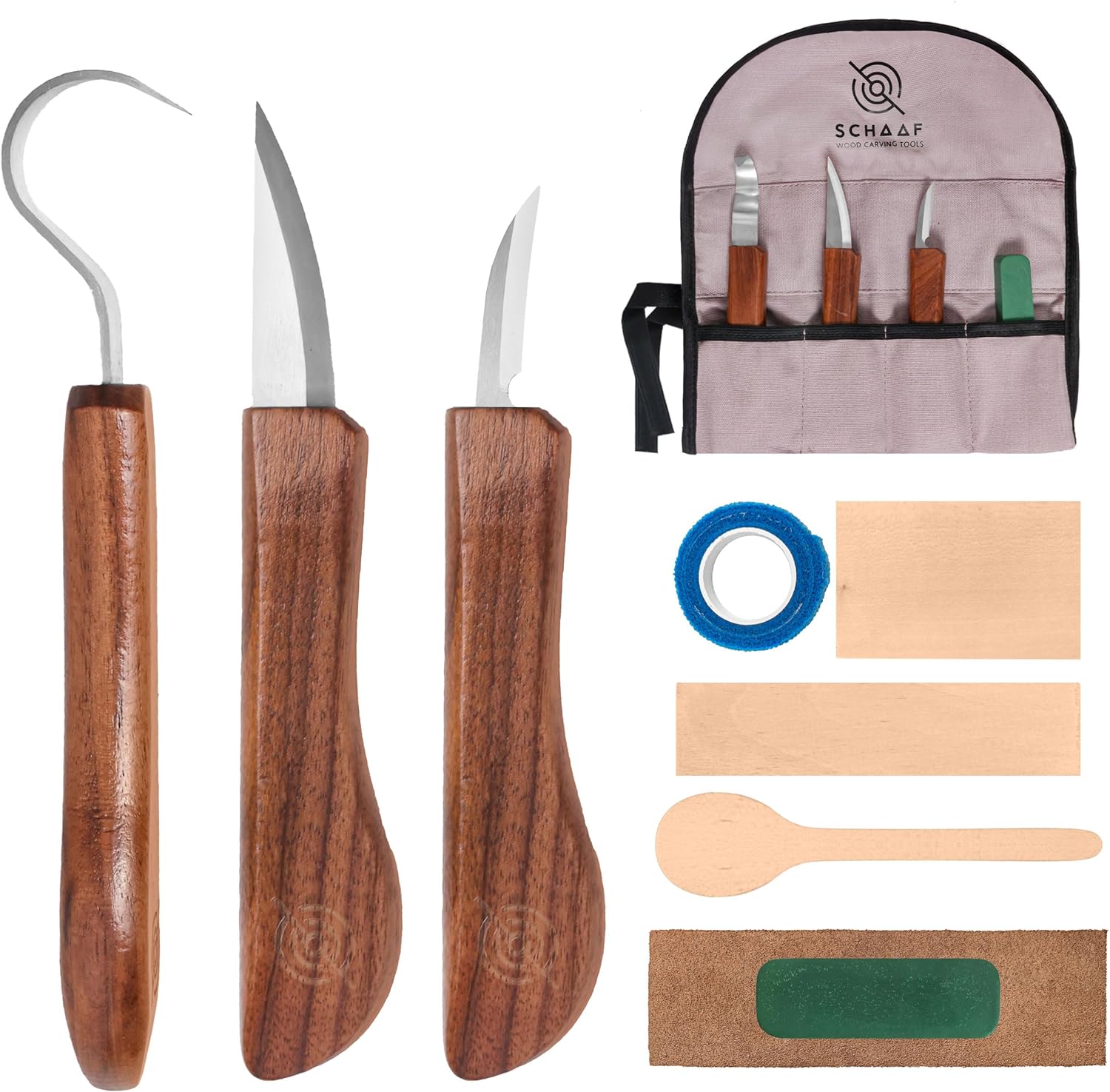 Schaaf Wood Carving Tools Knife Kit | Wood Carving Kit Includes Detail Whittling Knife, Sloyd Carving Knife, Spoon Carving Knife, Basswood Carving Blocks, Strop and Learning Material for Beginners