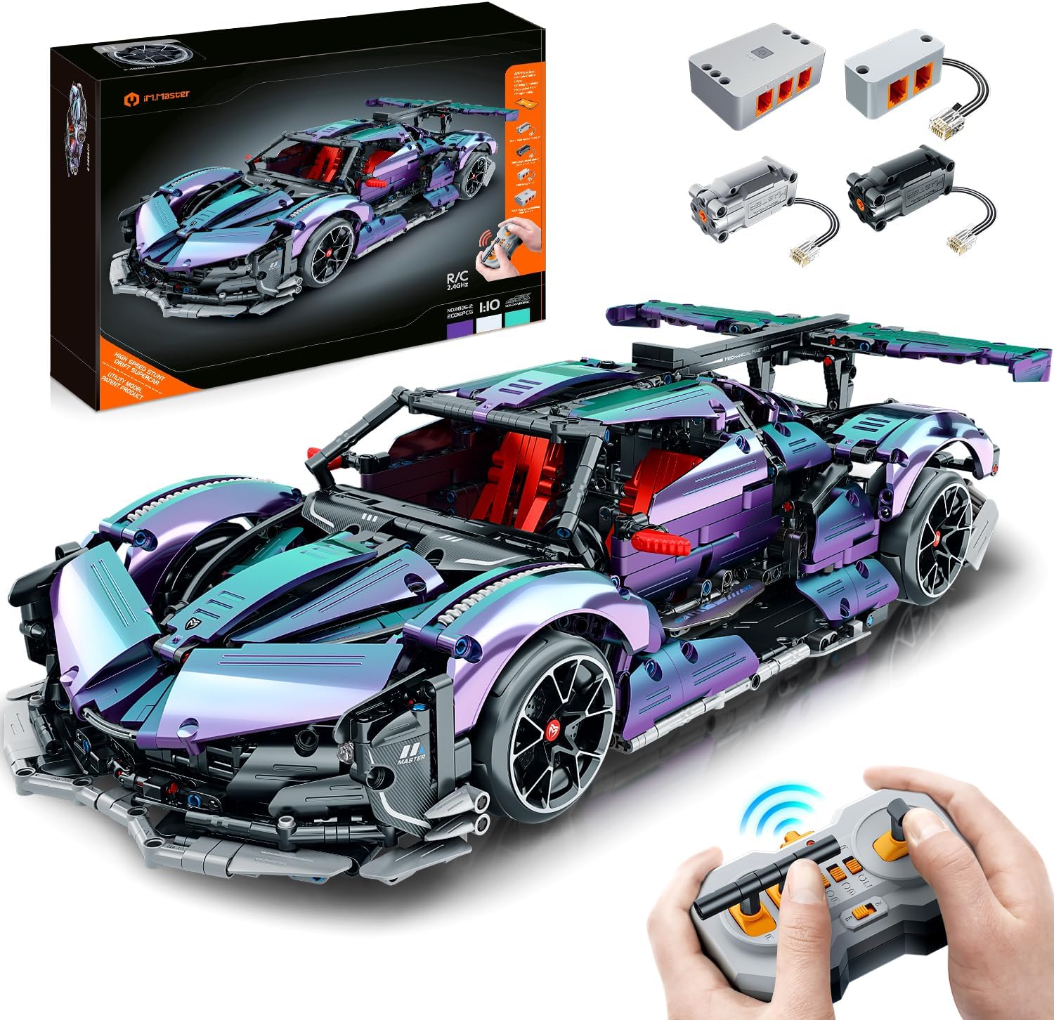 Super Plated Sports Car Building Kits, Adult Collectible Model and Race Engineering Toy Set, 1:10 Scale Electric Driftable Remote Control Sports Car for Adults Men Teens