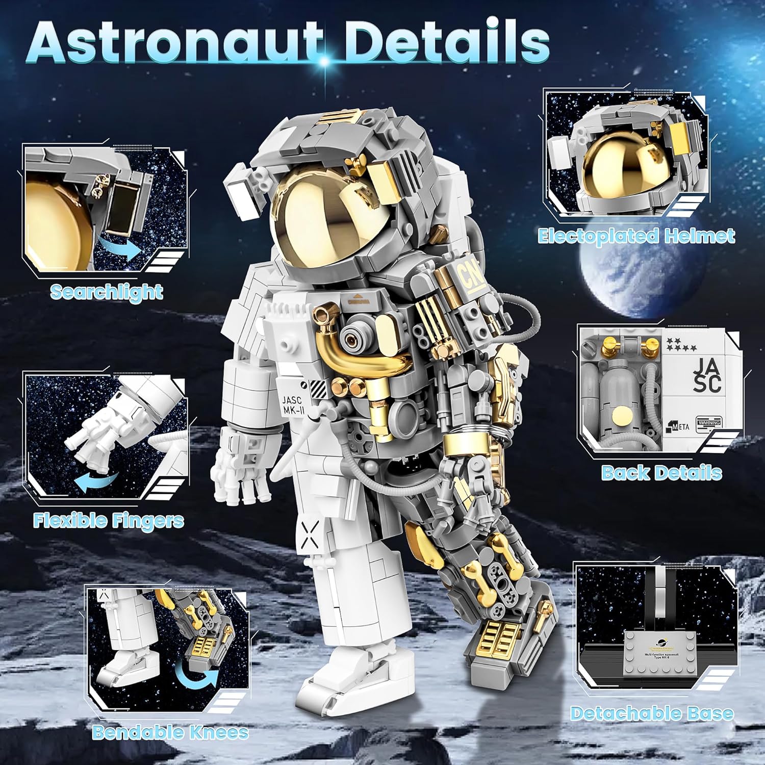 Space Astronaut Building Block Set, 966 Pcs Astronaut Building Set for Adults, Space Building Kit Toys Gifts for Kids 8-14 with Display Stand