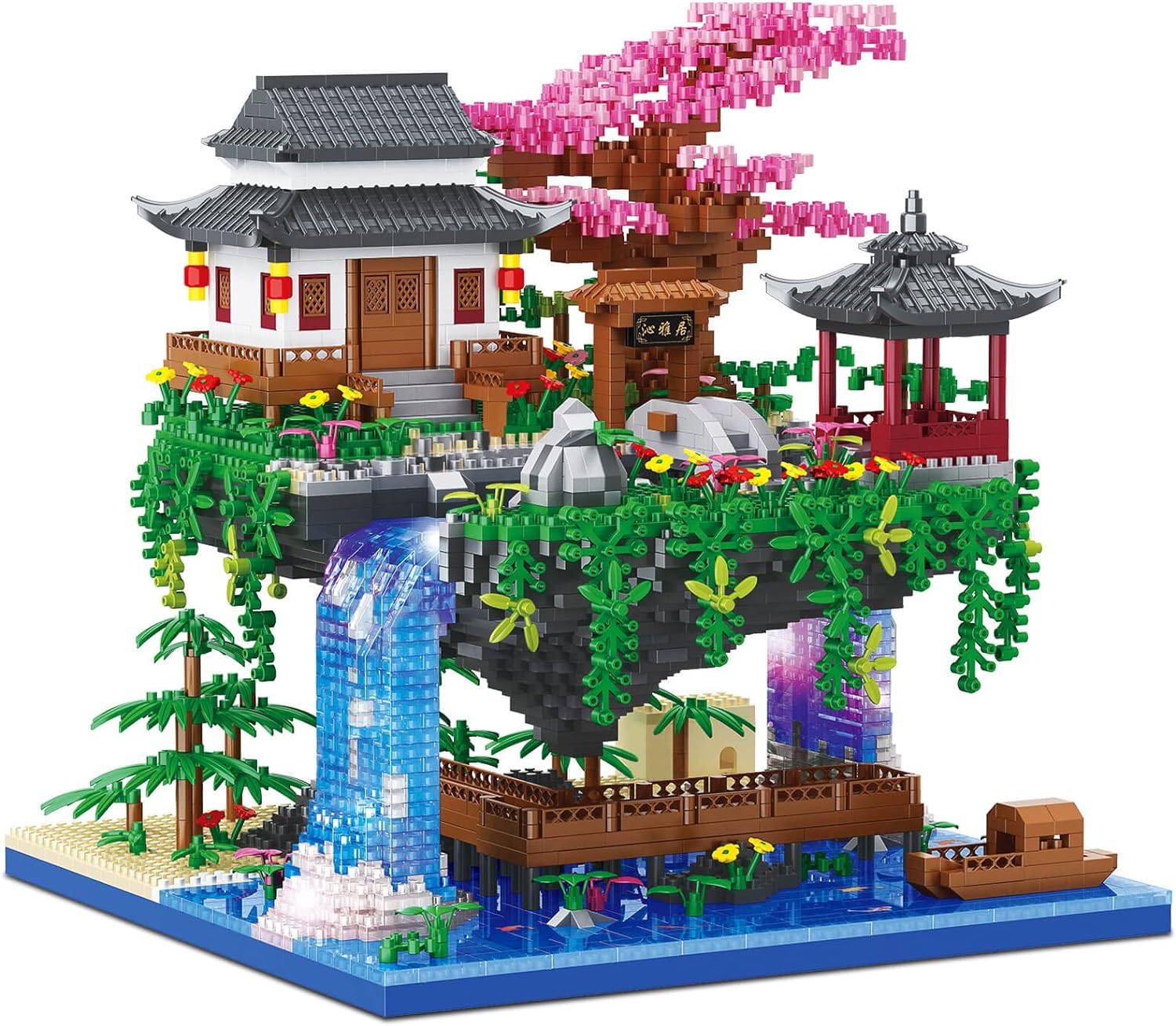 Cherry Blossom Bonsai Tree Building Set, Architecture of Peach Blossom Pond Building Set, Collectible Models Gifts for Teens Adults 14+ (3320 PCS)