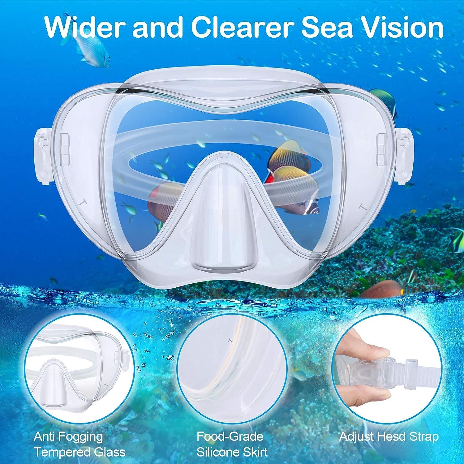 Bairuifu Snorkel Mask, 100% Food Grade Silicone Full Dry Top Snorkel Set Anti-Fog Scuba Mask, Professional Snorkeling Gear for Adults