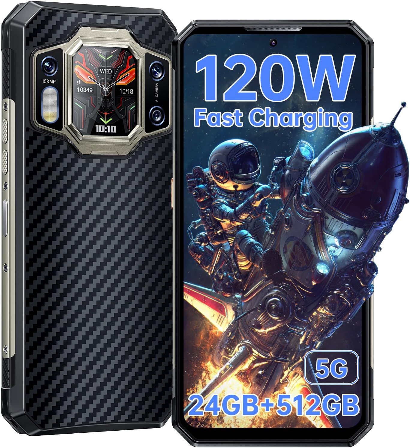 OUKITEL WP30 Pro 5G Rugged Smartphone - 11000mAh/120W Fast Charge Rugged Phone, 108MP+20MP Camera Night Vision, 24GB+256GB Cell Phones Android 13, 6.78-inch Dual Screen, NFC, Dual SIM T-Mobile Phone