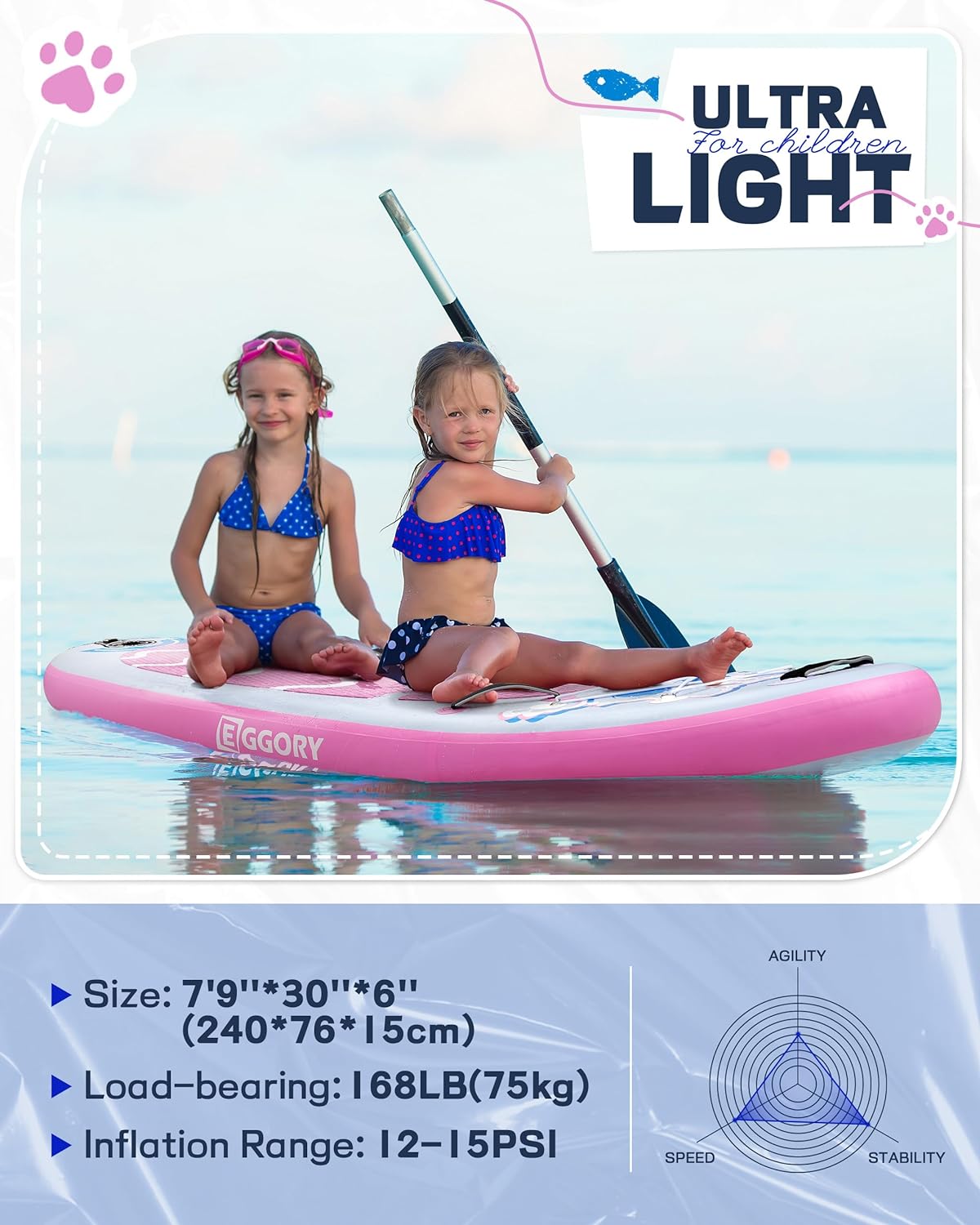 EGGOEY Kids Stand Up Paddle Board, Inflatable Paddle Board with Sup Board Accessories, Durable, Stable Design, Wide Non-Slip Deck, Ultra Light Inflatable SUP Paddle for Youth & Kids