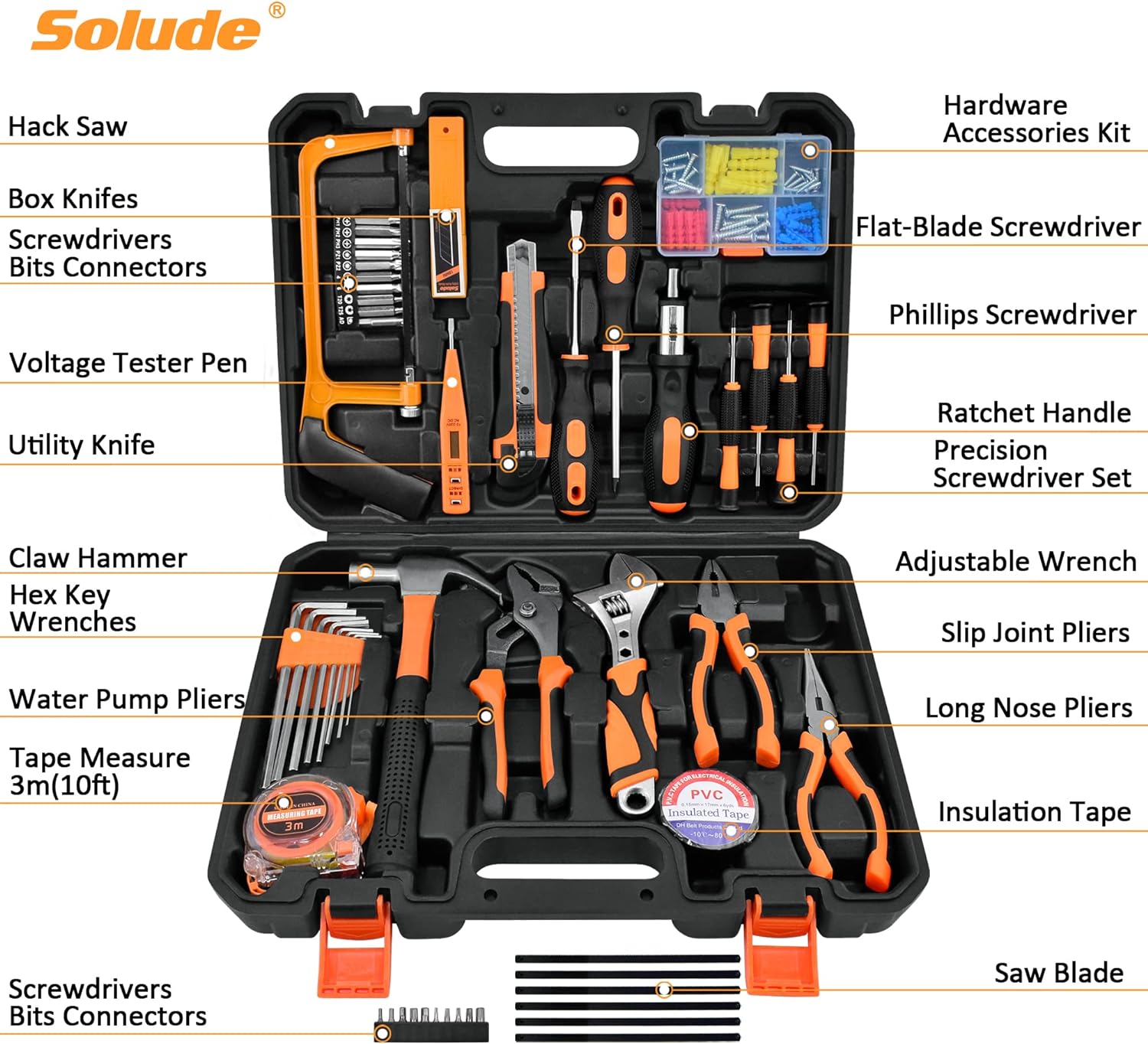 SOLUDE Tool Set,148-Piece Home Repair Tool Kit for Men Women College Students,Household Basic Hand Tool Sets with Case for Home Maintenance & DIY Projects