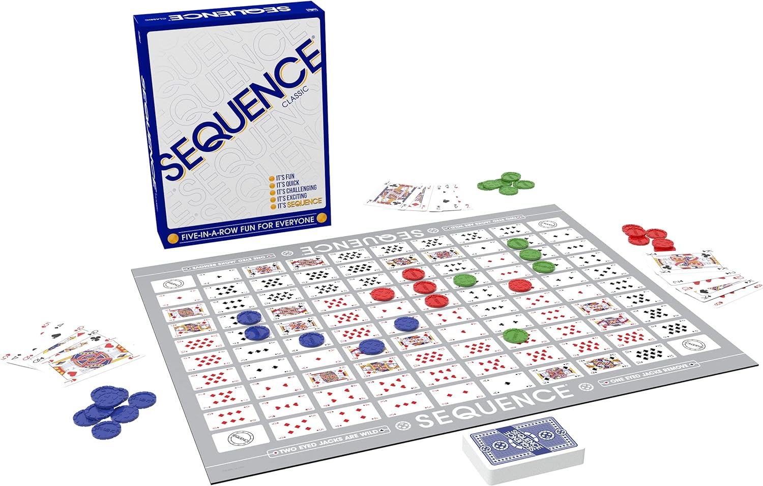 SEQUENCE- Original SEQUENCE Game with Folding Board, Cards and Chips by Jax ( Packaging may Vary ) White, 10.3" x 8.1" x 2.31