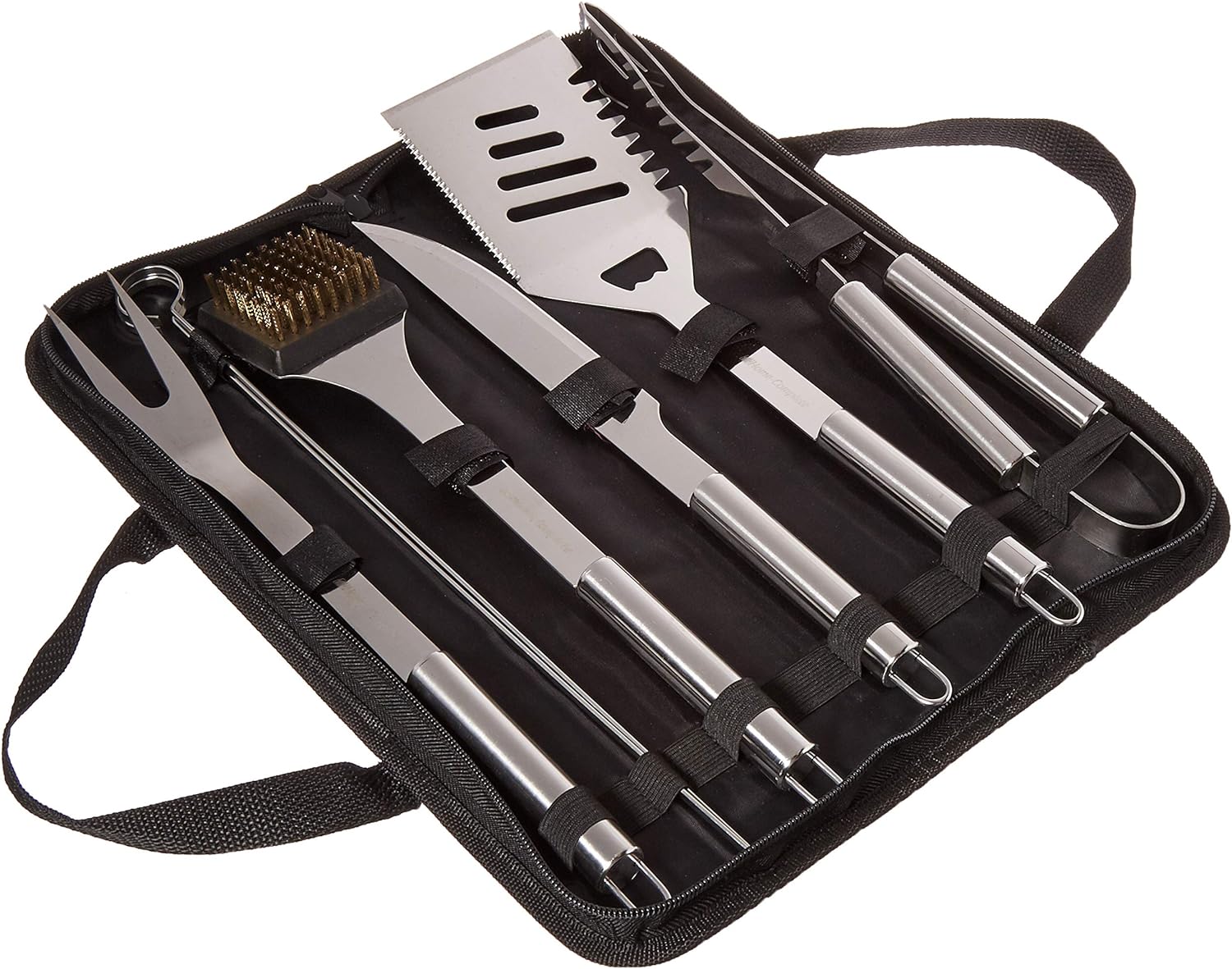 Home-Complete BBQ Grill Tool Set- Stainless Steel Barbecue Grilling Accessories with 7 Utensils and Carrying Case, Includes Spatula, Tongs, Knife,Silver