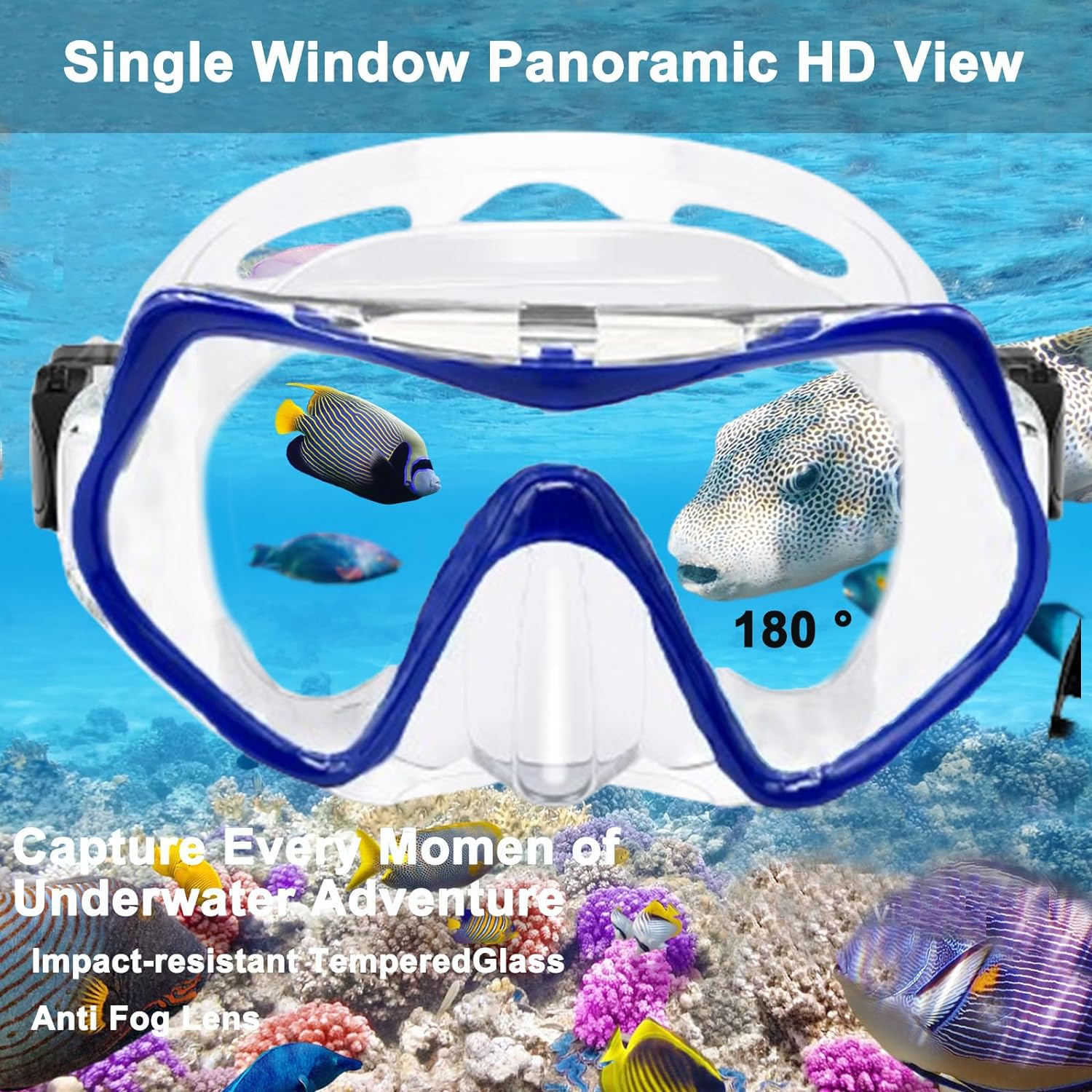 Snorkeling Gear for Adults,Otowaving Dry Snorkel Set,Panoramic View Snorkel Gear, Anti-Fog Tempered Glass Swim Mask,Snorkel for Lap Swimming Diving Scuba Training Travel Snorkel Kit