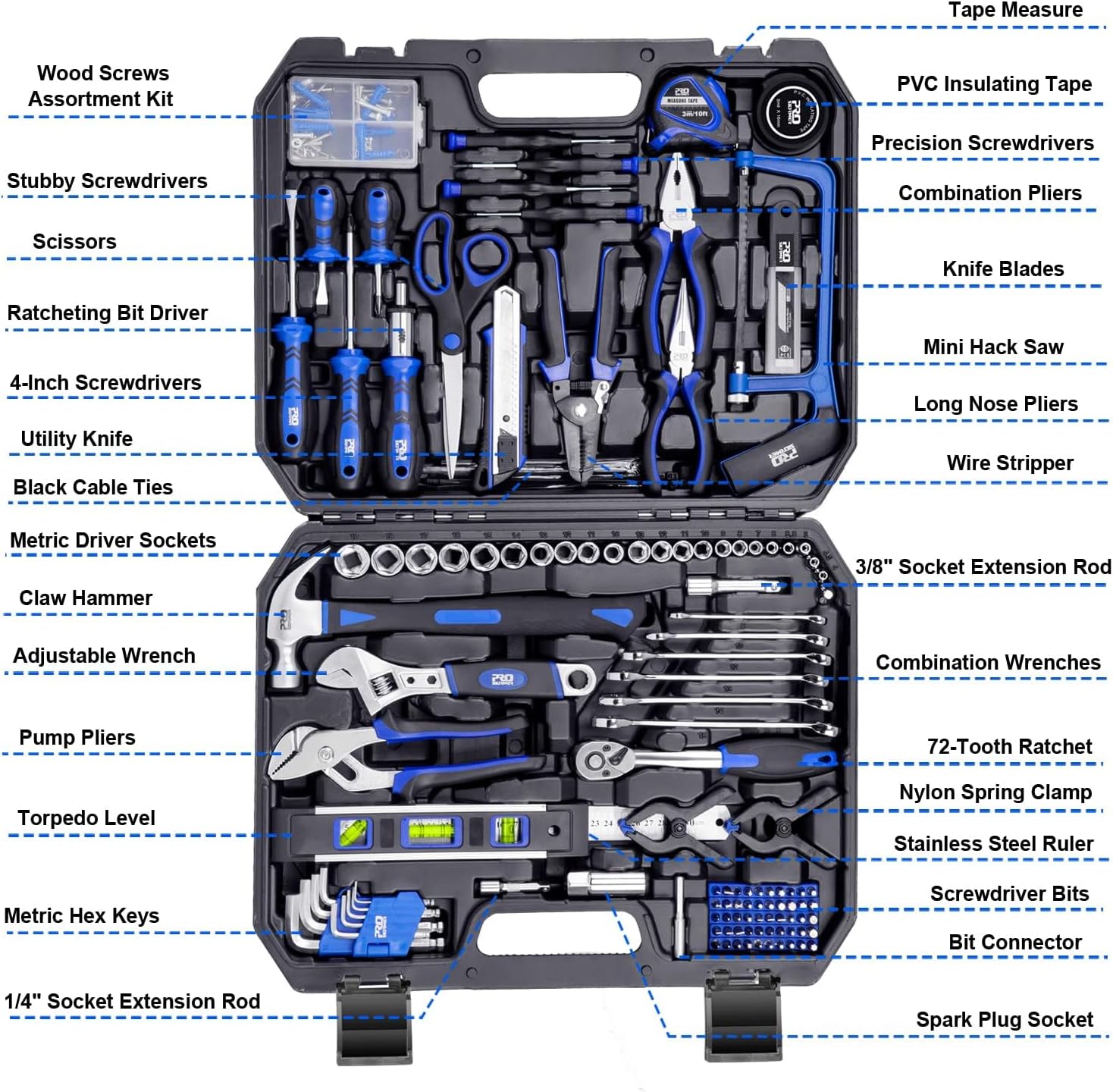 Prostormer 259-Piece Tool Set, General Home/Auto Repair Tool Kit with Plastic Storage Toolbox, Complete Household Tool Box with Essential Tools for Men and Women